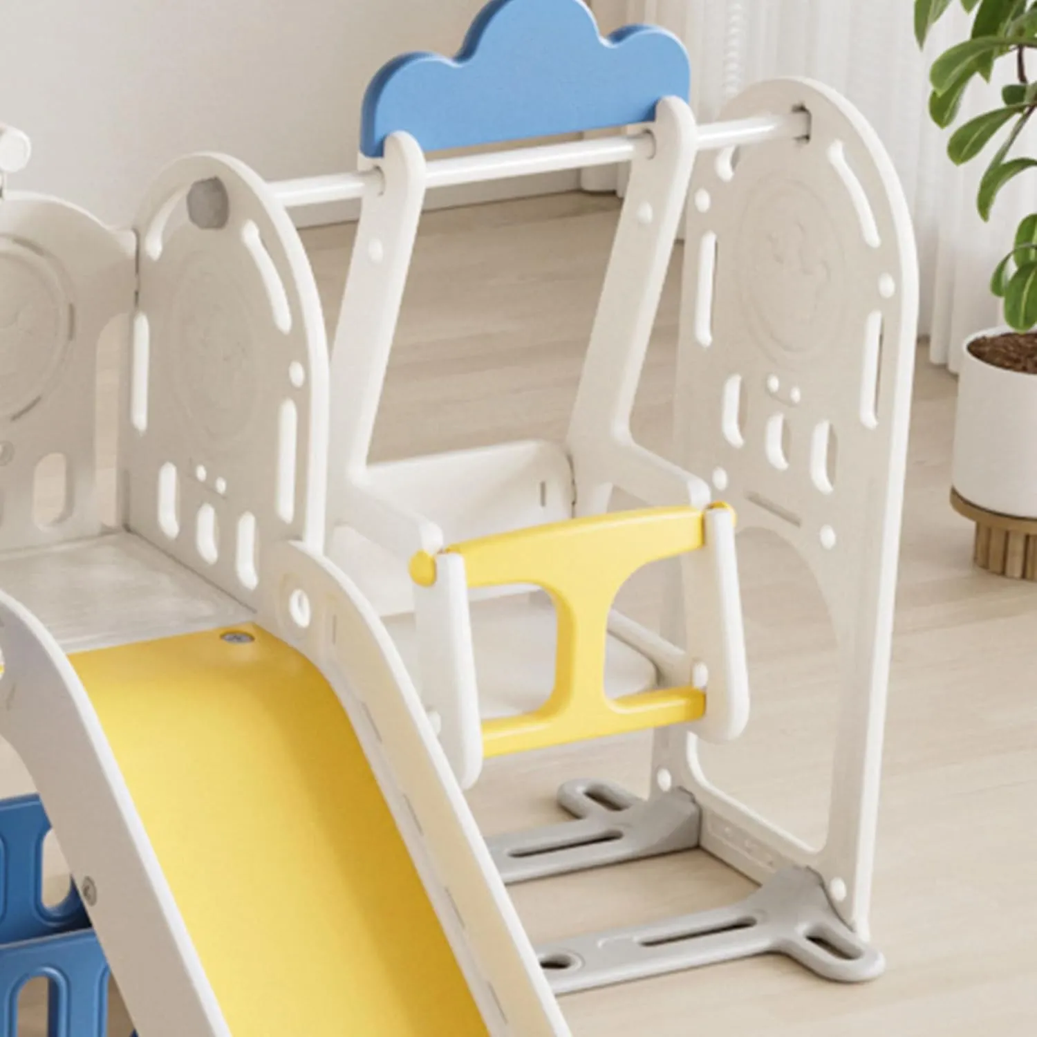 11-in-1 Toddler Outdoor Playset with Slide & Swing, Indoor Playground for Kids, Featuring Basketball Hoop, Extra Long Aisle, Toddler Slide for Backyard and Large Indoor Spaces,Blue&Yellow