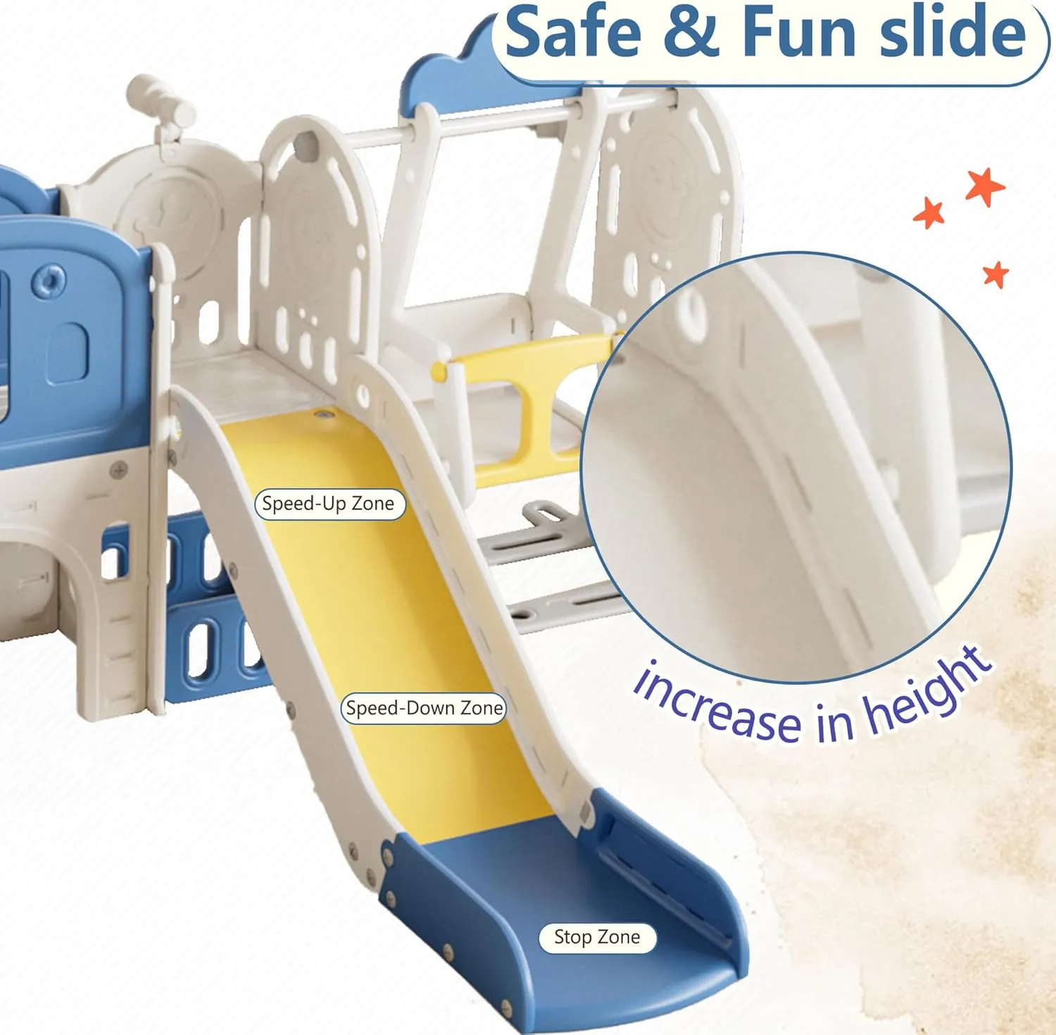 11-in-1 Toddler Outdoor Playset with Slide & Swing, Indoor Playground for Kids, Featuring Basketball Hoop, Extra Long Aisle, Toddler Slide for Backyard and Large Indoor Spaces,Blue&Yellow