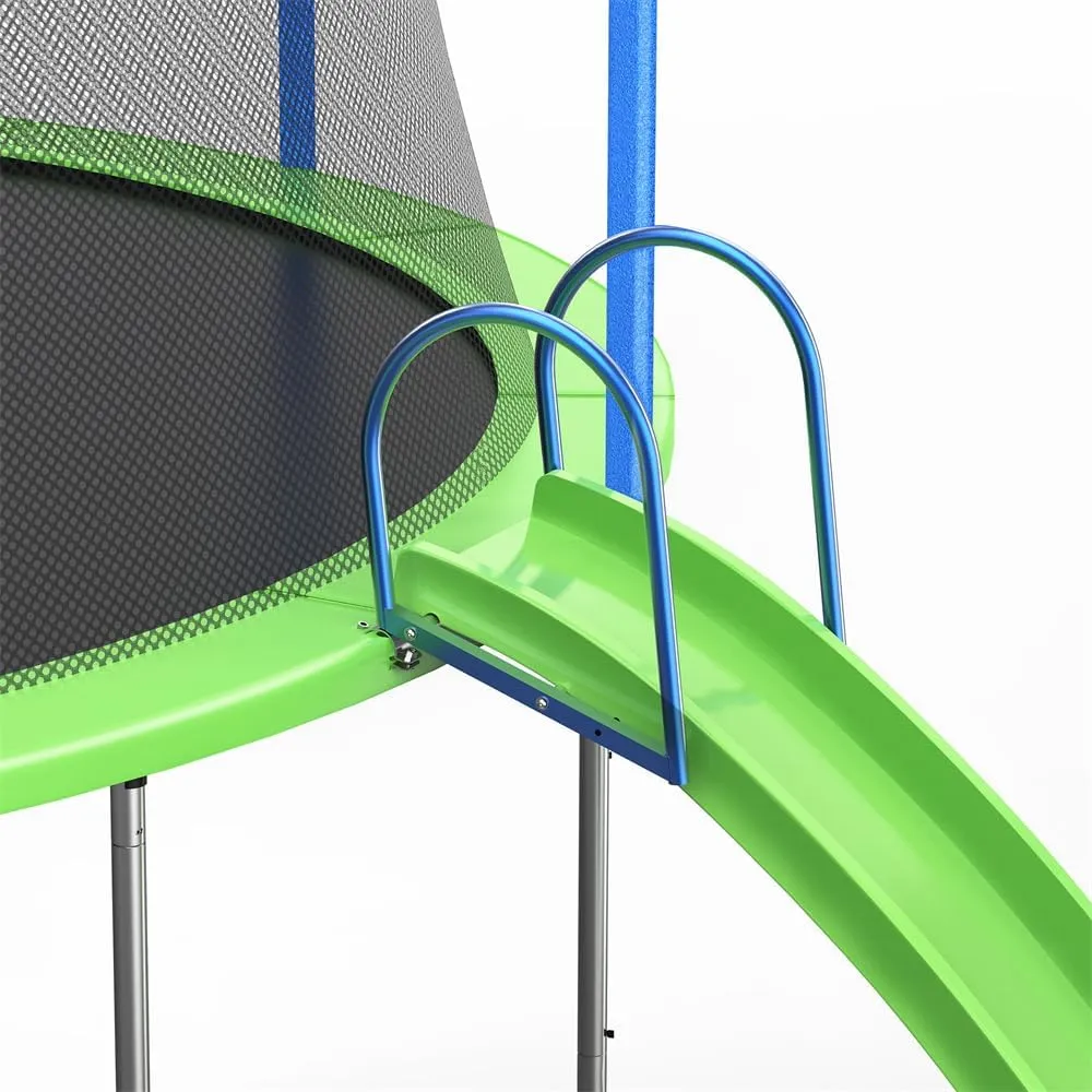 12FT Trampoline with Basketball Hoop, Slide and Swings for Kids & Adults, ASTM Approval Recreational Trampoline Outdoor with Ladder and Safety Enclosure Net for Courtyard Amusement Park, Green