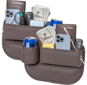 2 Packs Car Seat Gap Filler Organizer, Car Seat Organizer, Seat Gap Storage Box with Cup Holders for Drink, Car Leather Cup Holder Gap Bag Front Seat for Phone, Sunglasses,Keys(Left Right Side)