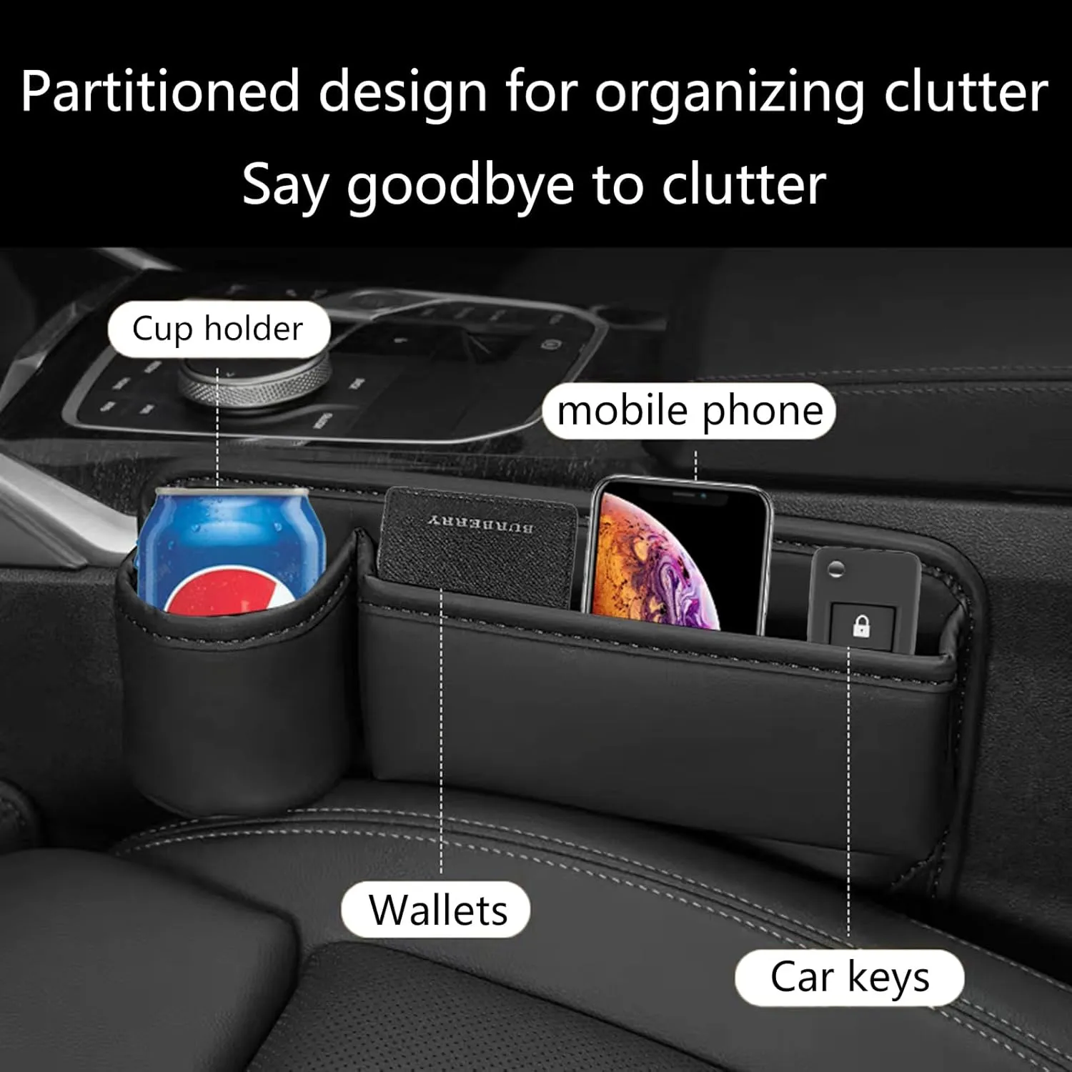 2 Packs Car Seat Gap Filler Organizer, Car Seat Organizer, Seat Gap Storage Box with Cup Holders for Drink, Car Leather Cup Holder Gap Bag Front Seat for Phone, Sunglasses,Keys(Left Right Side)