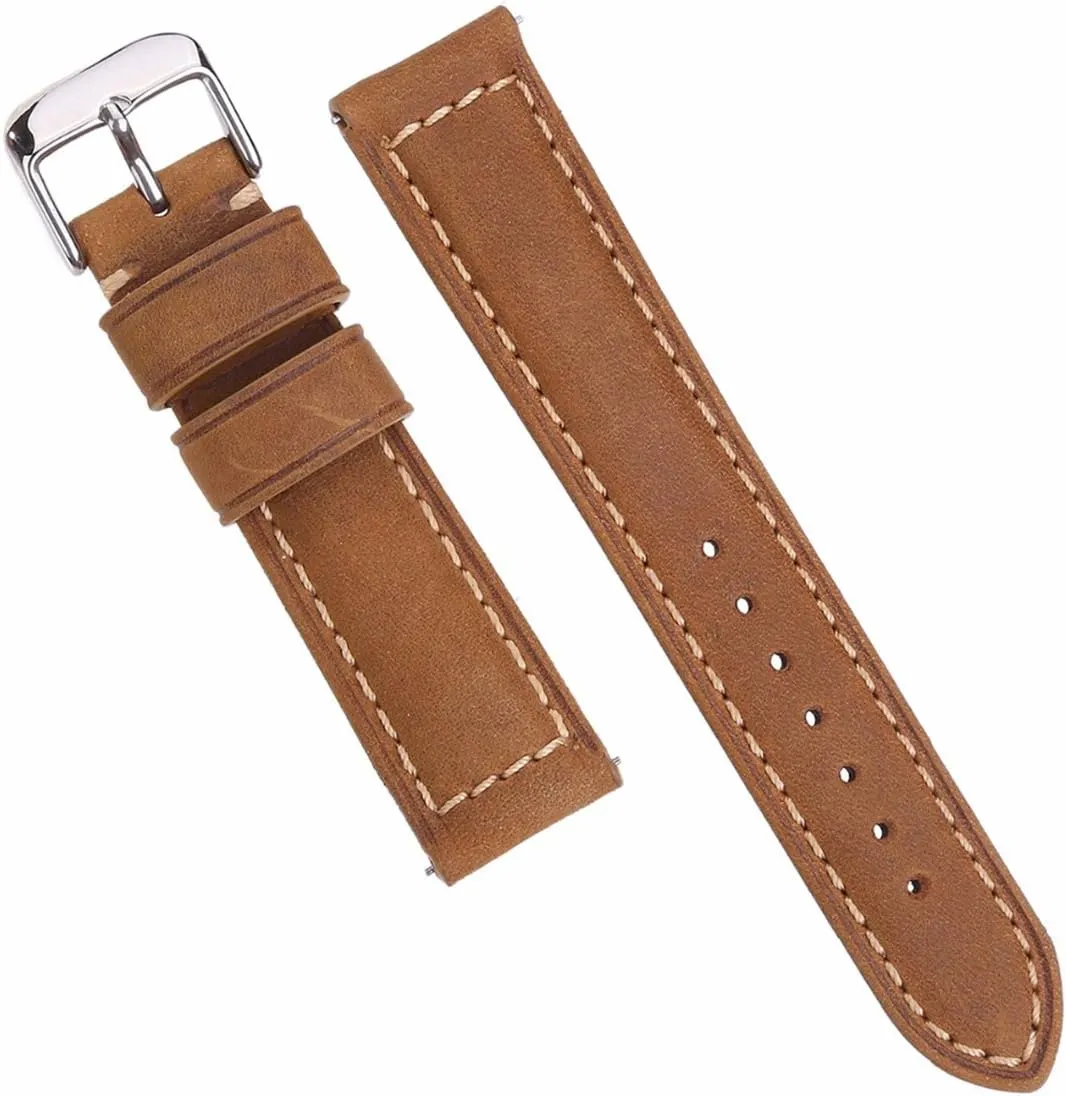 20mm 22mm Replacement Watch Bands Genuine Leather Light Brown Dark Matte Retro Leather Watch Strap with Quick Release Spring Bar