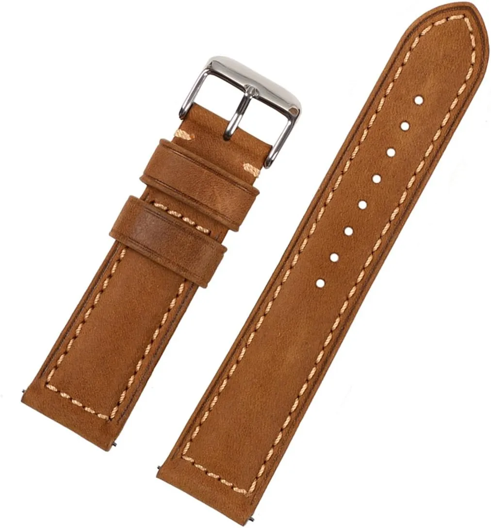 20mm 22mm Replacement Watch Bands Genuine Leather Light Brown Dark Matte Retro Leather Watch Strap with Quick Release Spring Bar