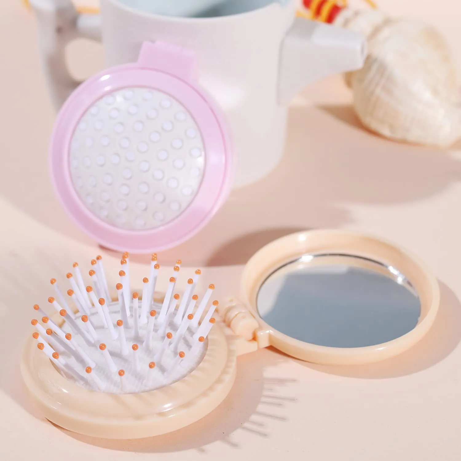 24PCS Wet Dry Hair Brush Folding Mini Travel Portable Soft Mirror Brush Wet Small Hair Brush Colorful Hair Combs Set,Plastic Pocket Detangler Hair Combs Children's Day Gift(2 Style)