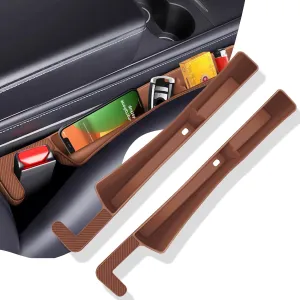 2PCS Car Seat Gap Filler Organizer,Multifunctional Car Gap Fillers with USB and Phone Holder, Universal Car Seat Storage Organizer Between Seats for Phone, Keys, Eyeglasses(Brown)