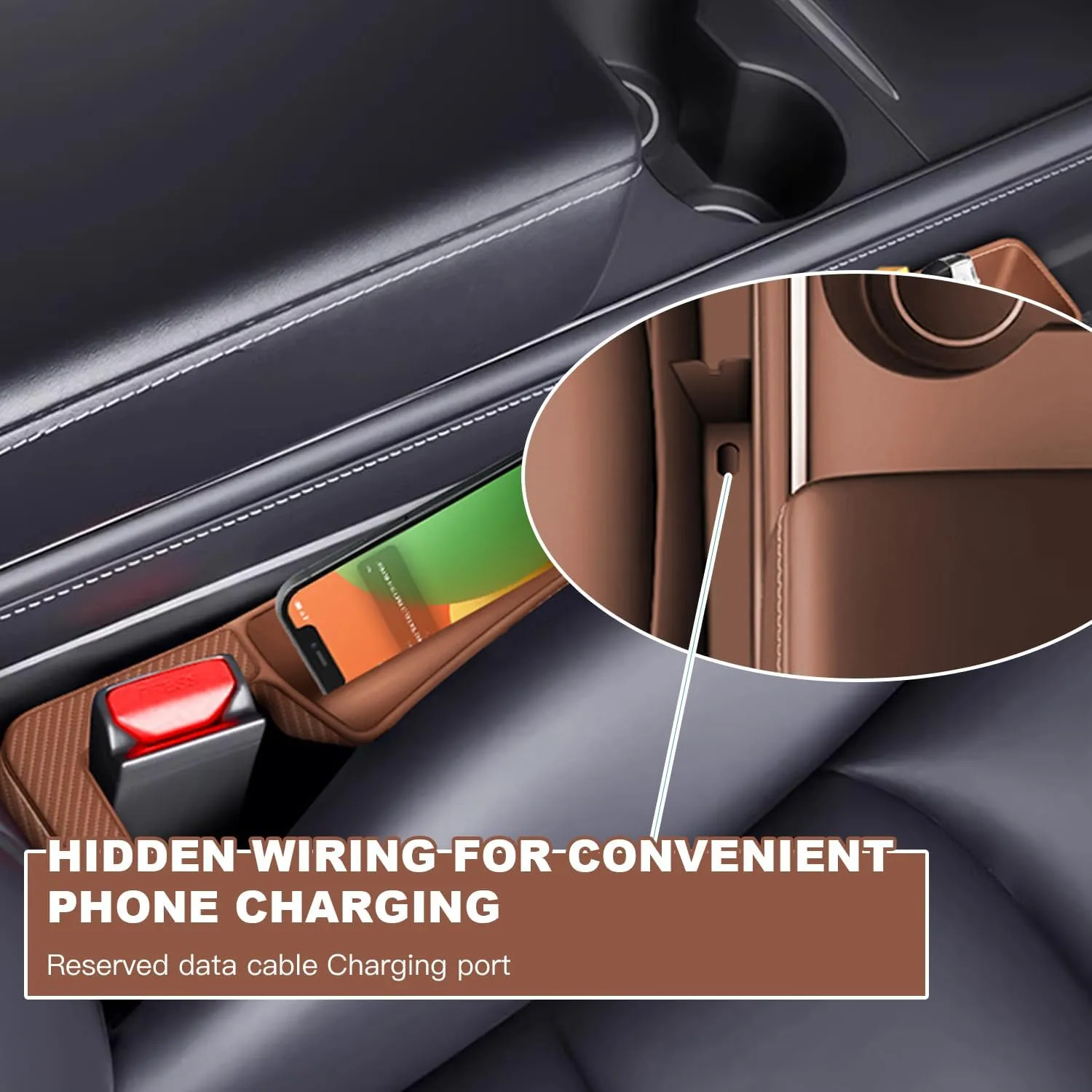 2PCS Car Seat Gap Filler Organizer,Multifunctional Car Gap Fillers with USB and Phone Holder, Universal Car Seat Storage Organizer Between Seats for Phone, Keys, Eyeglasses(Brown)