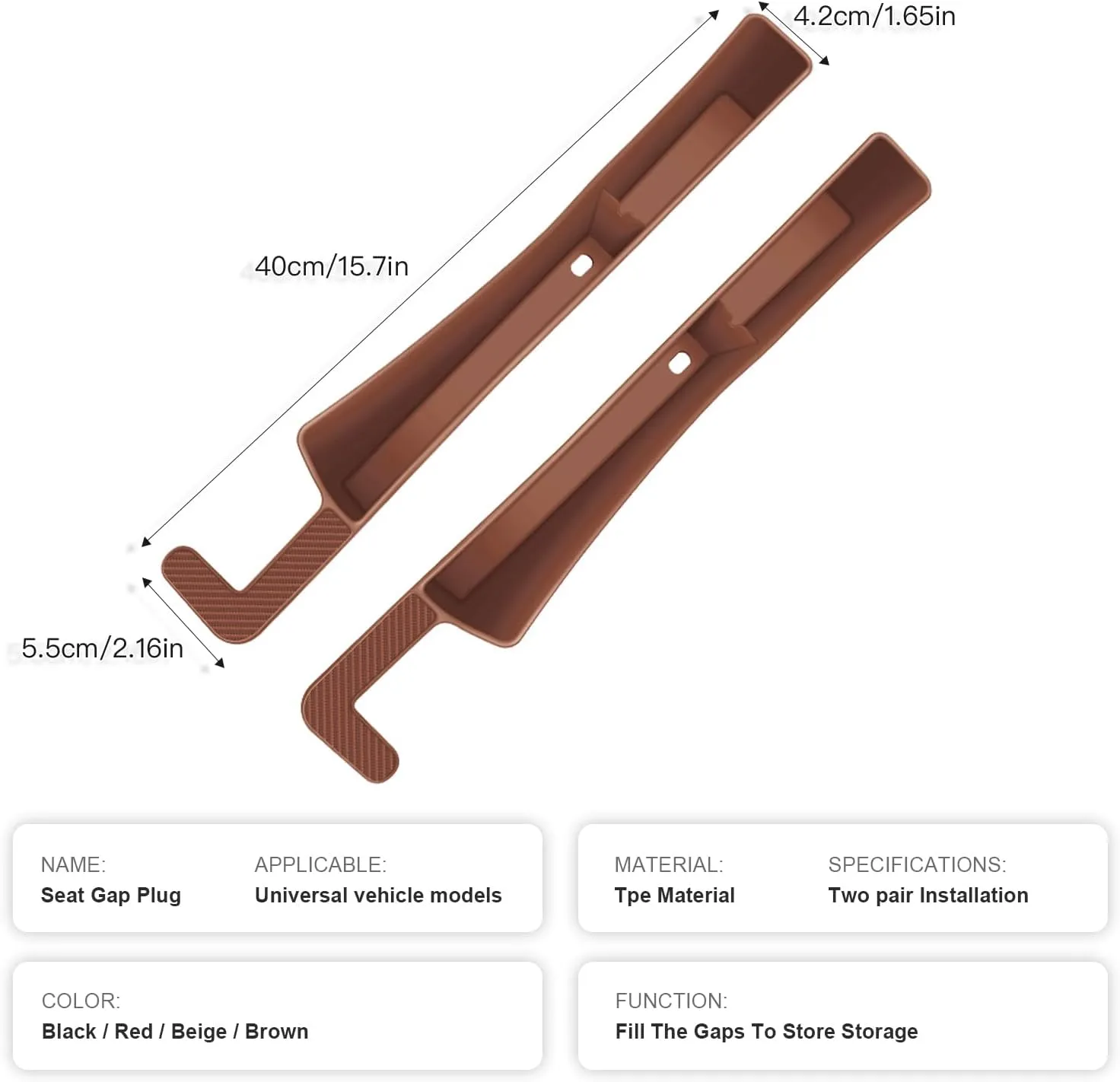 2PCS Car Seat Gap Filler Organizer,Multifunctional Car Gap Fillers with USB and Phone Holder, Universal Car Seat Storage Organizer Between Seats for Phone, Keys, Eyeglasses(Brown)