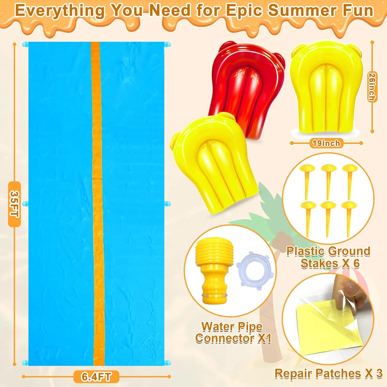 35Ft Huge Slip and Water Slide with Sprinkler, Heavy Duty Lawn Waterslide for Kids Adults, Extra Long Double Lane Water Toys n Slides with 2 Bodyboards Backyard Lawn Summer Outdoor Water Toys
