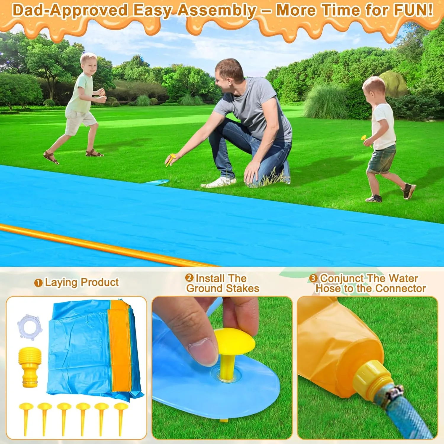 35Ft Huge Slip and Water Slide with Sprinkler, Heavy Duty Lawn Waterslide for Kids Adults, Extra Long Double Lane Water Toys n Slides with 2 Bodyboards Backyard Lawn Summer Outdoor Water Toys