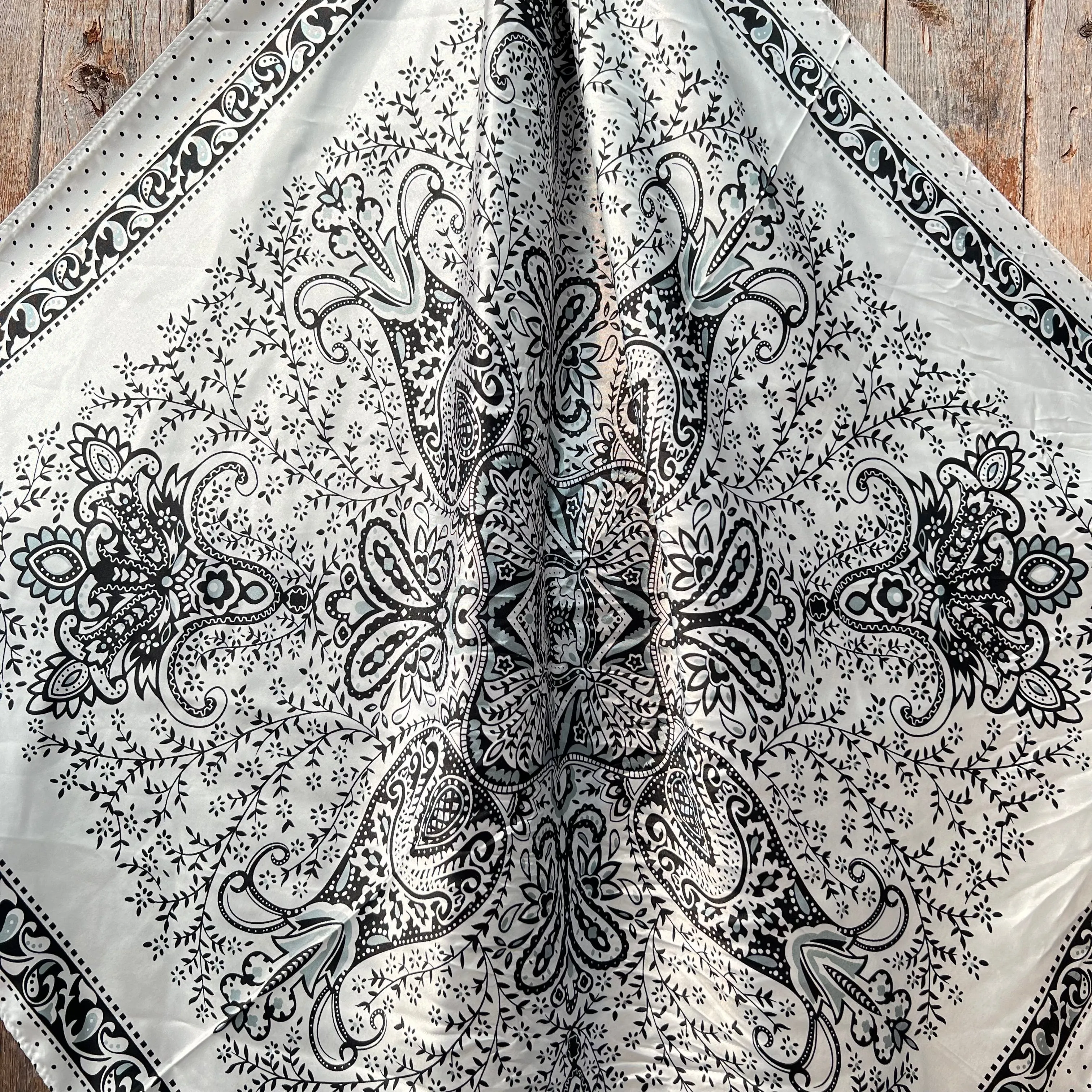 35X35" Black/White Polka Dot & Paisley Wild Rag / Scarf -W132L Slide WRC444B