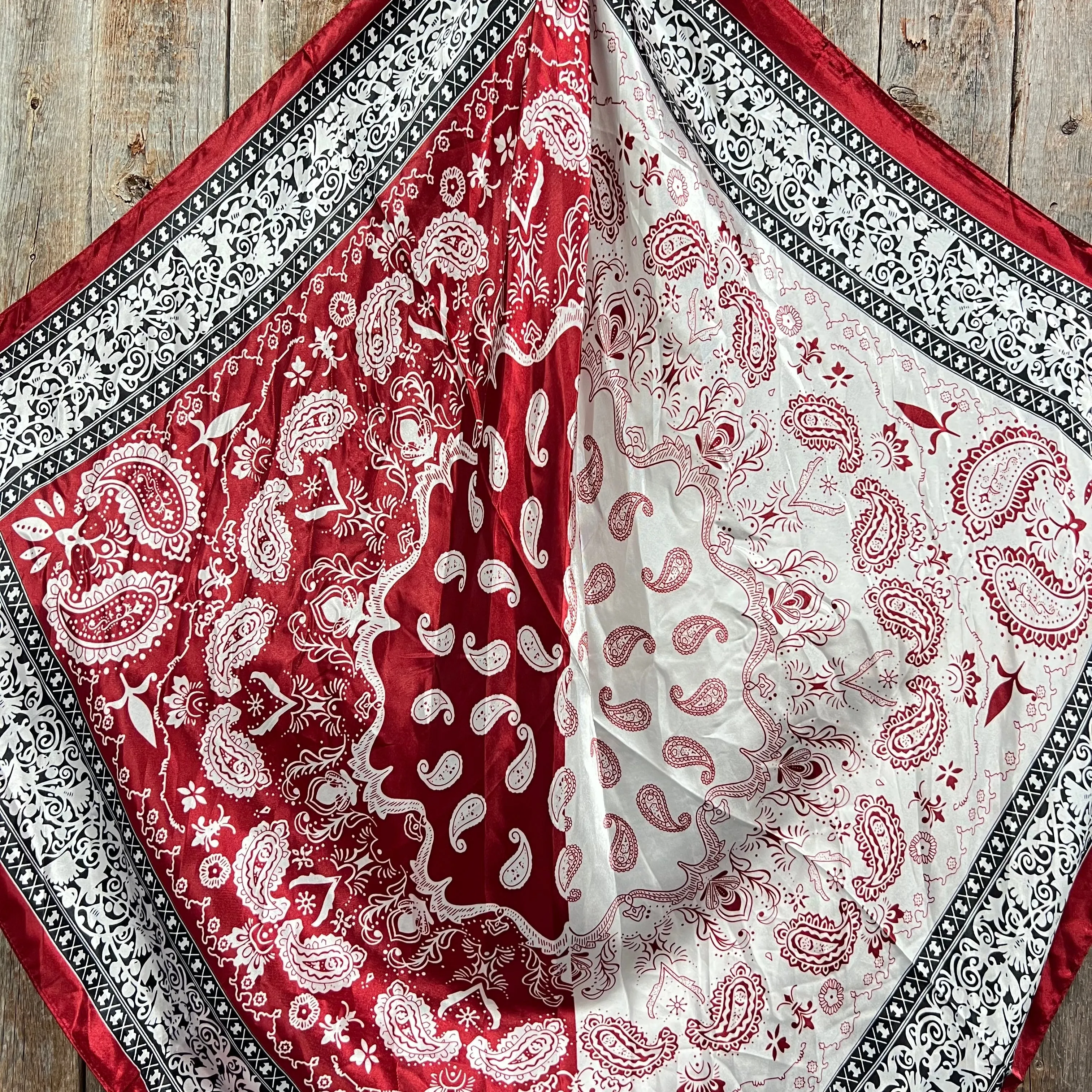 35X35" Wine Red/Cream Paisley Wild Rag / Scarf - W169S Slide WRC687B