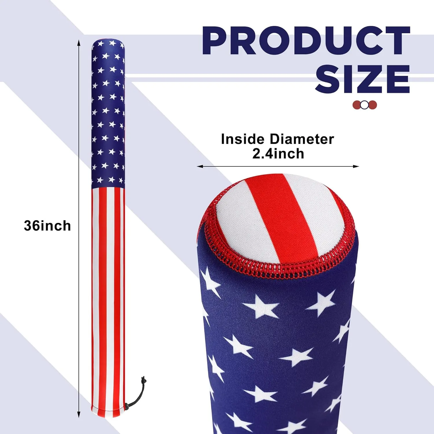 36" USA Boat Trailer Guide Pole Cover- Heavy Duty Neoprene Boat Trailer Capped Guide Protective Cover- 4th of July American Flag Marine Trailer Guide Poles Cover for Sailboat Trailer (Set of 2)