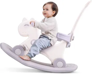 4 in 1 Rocking Horse for Toddlers 1-3 Years Old, Baby Rocking Toy Fun Birthday Gift for 1  Kids, Ride on Toy with Detachable Balance Board and Footrest，Balance Bike with Push Handle，White