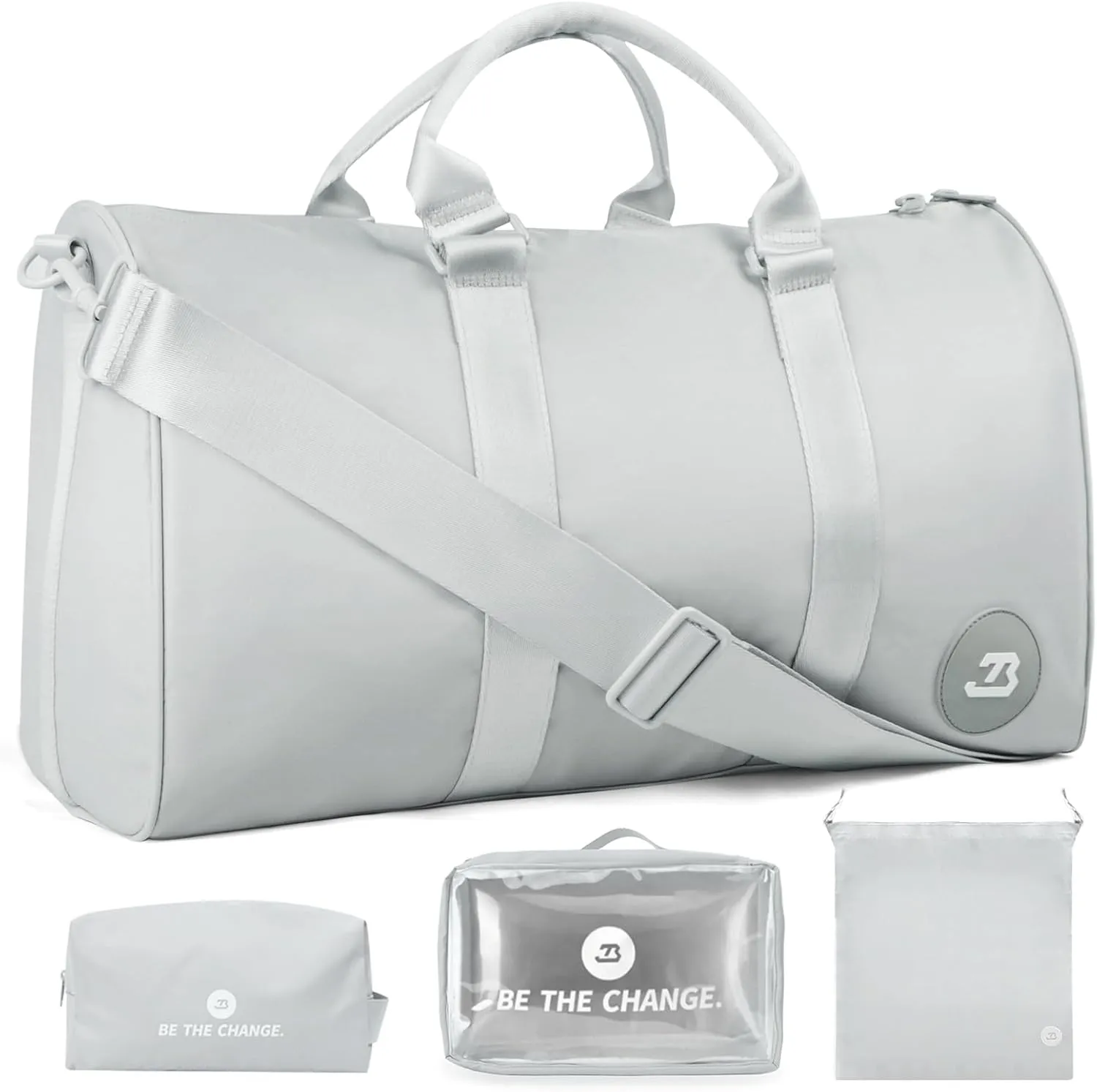 4Pcs/Set Gym Bags Swim Heavy Duty Sports Duffel Bag for Women and Men Waterproof Travel Workout Weekender Bag with 3 Accessory Bags of Wet & Dry Separation Upgrades 2.0 Sliver
