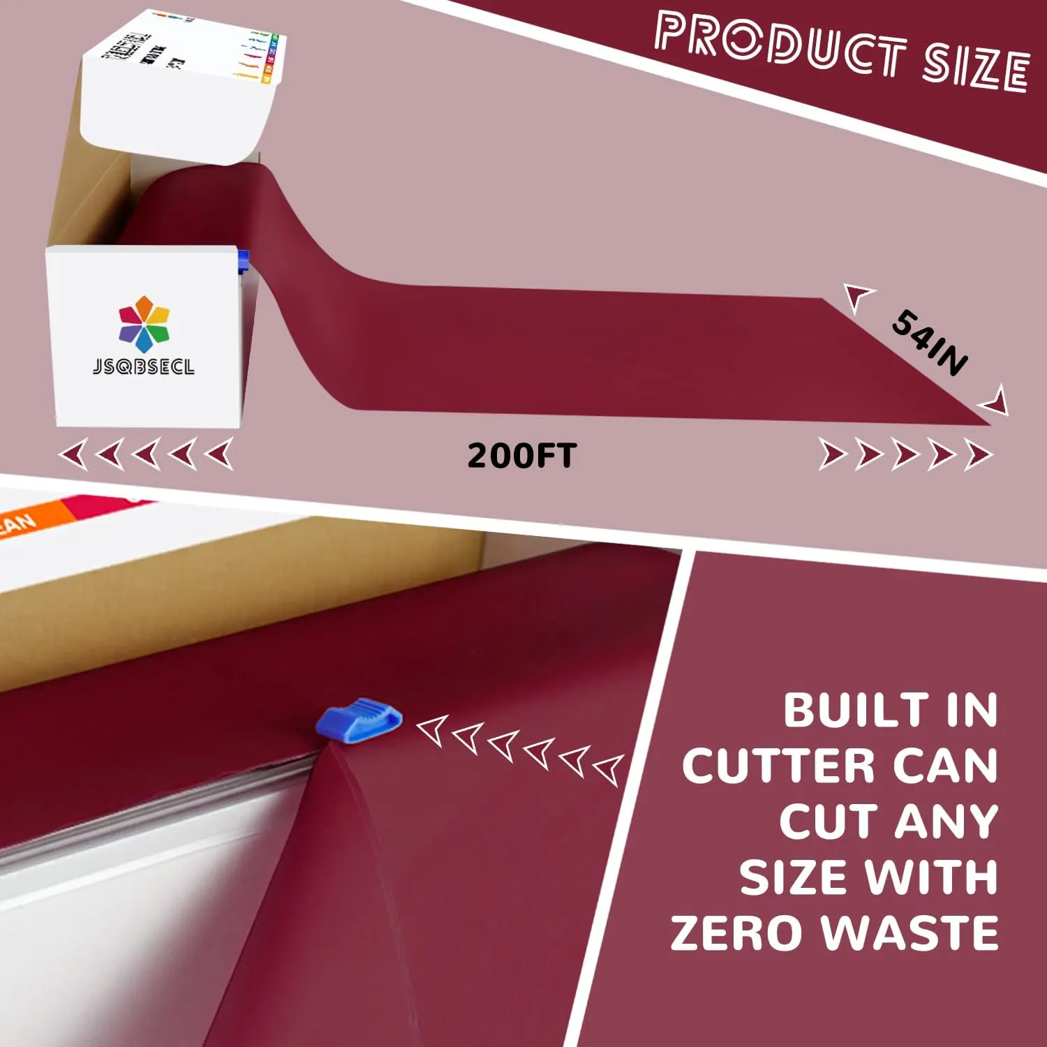 54 Inch X 200 Feet Plastic Table Cover Roll with Convenient Slide Cutter, Disposable Plastic Table Cloth Roll with Cut-to-Size Design for Weddings, Banquets, Parties (Burgundy)