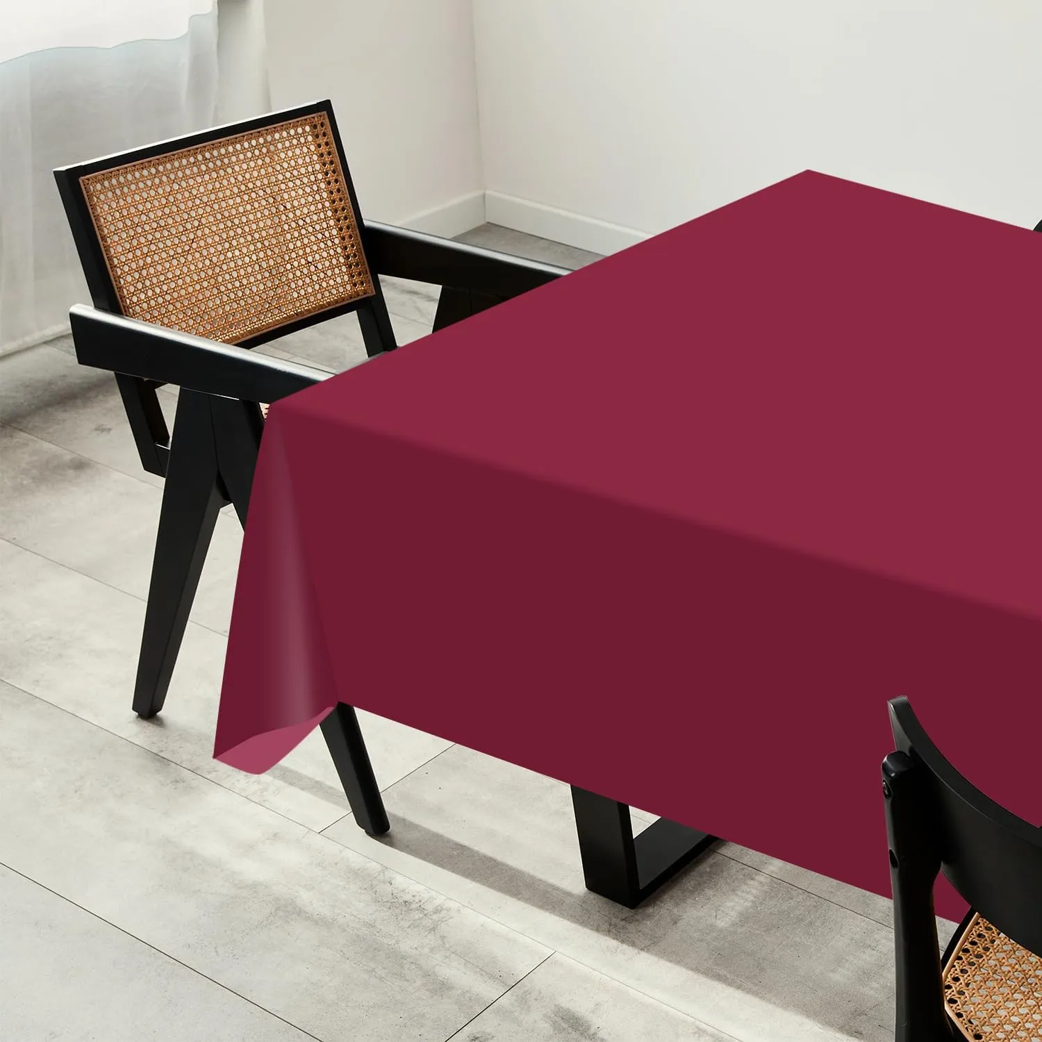 54 Inch X 200 Feet Plastic Table Cover Roll with Convenient Slide Cutter, Disposable Plastic Table Cloth Roll with Cut-to-Size Design for Weddings, Banquets, Parties (Burgundy)