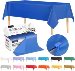54" x 300 Feet Plastic Table Cover Roll with Slide Cutter for Rectangular Tables | Blue