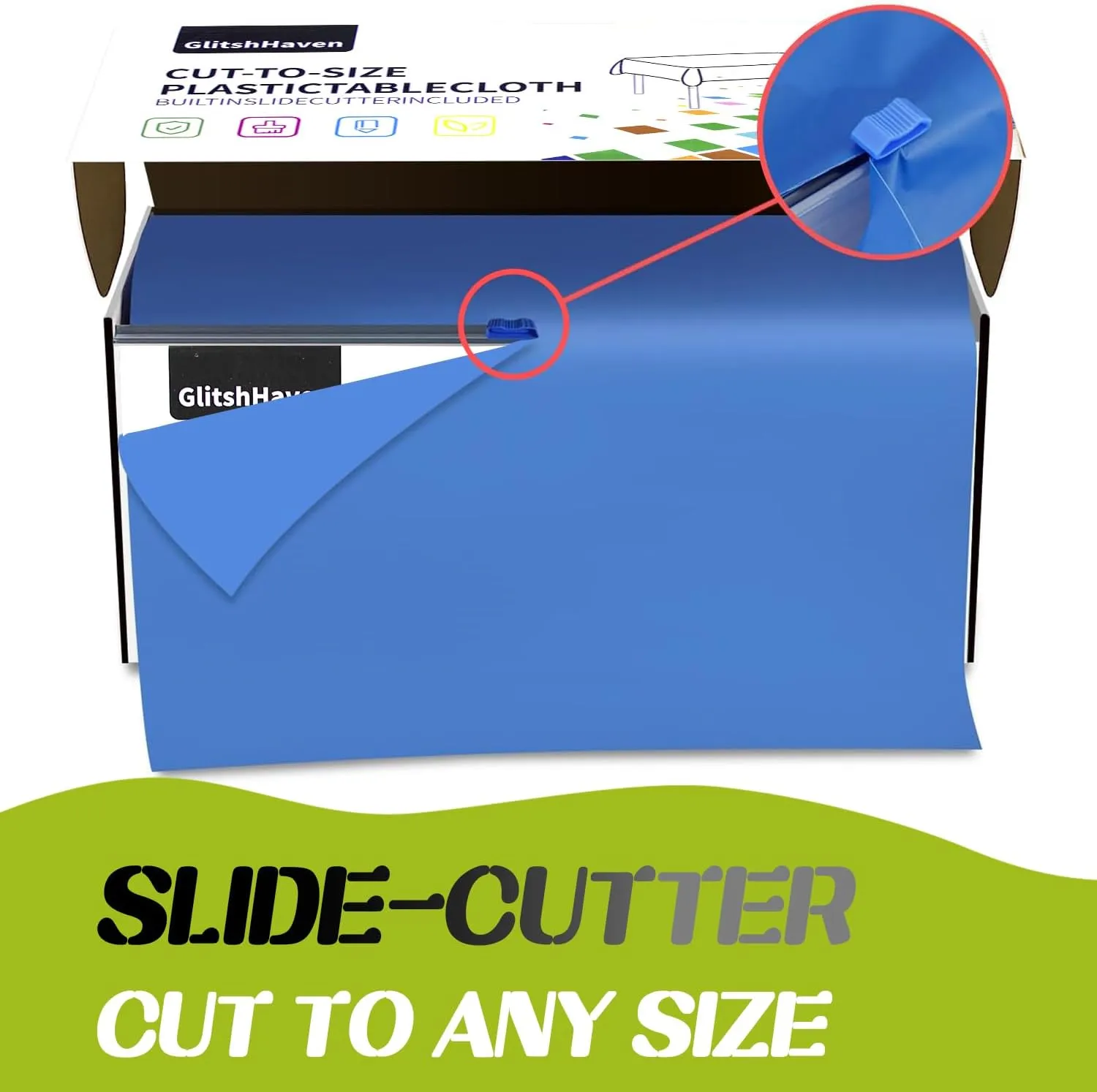 54" x 300 Feet Plastic Table Cover Roll with Slide Cutter for Rectangular Tables | Blue