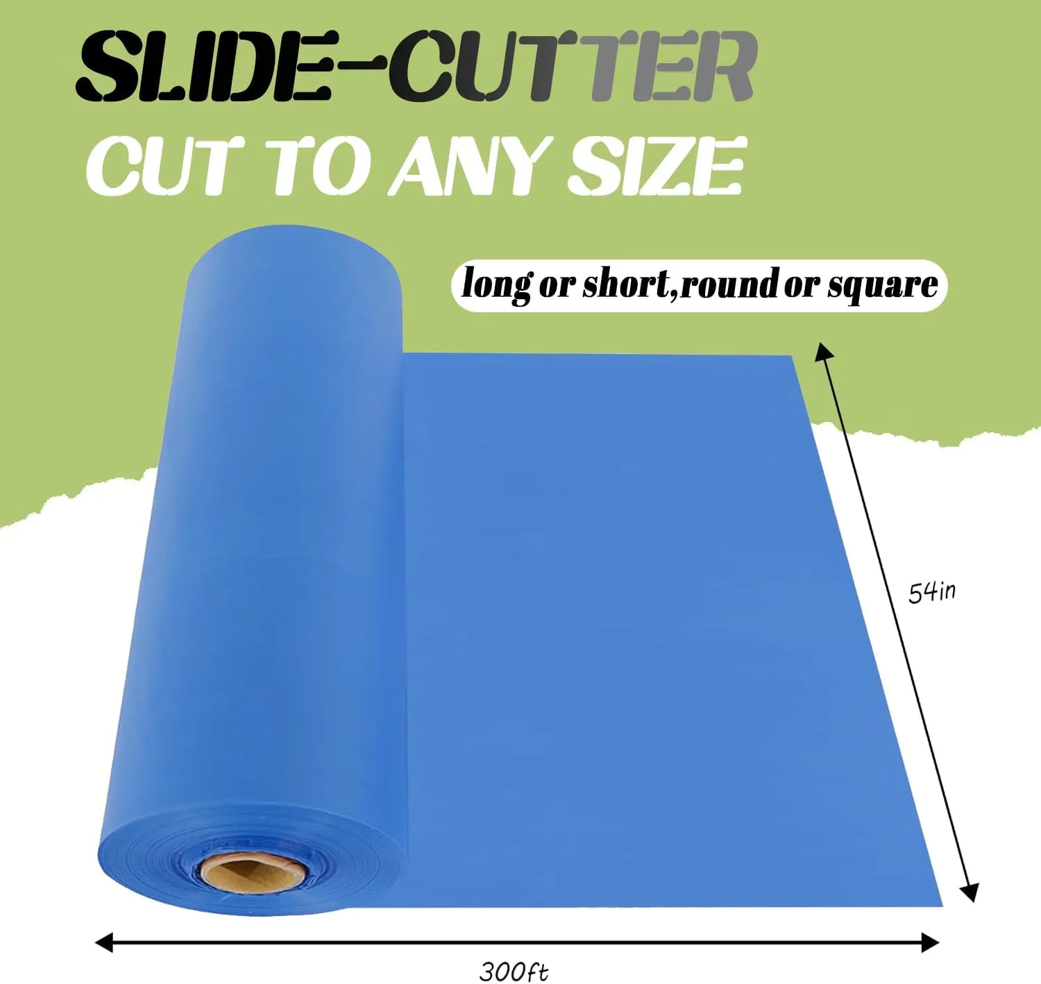 54" x 300 Feet Plastic Table Cover Roll with Slide Cutter for Rectangular Tables | Blue