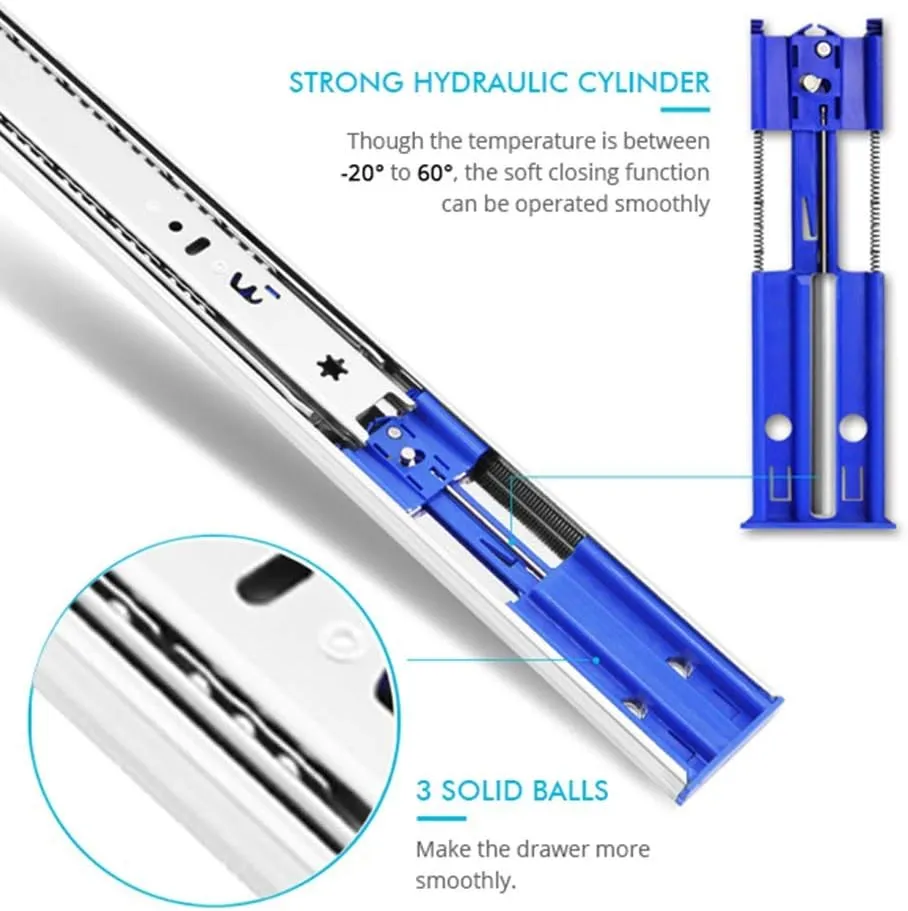 6 Pairs of 16 Inch Hardware 3-Section Side Mount Soft Close Full Extension Ball Bearing Drawer Slides,100 LB Capacity Drawer Slide