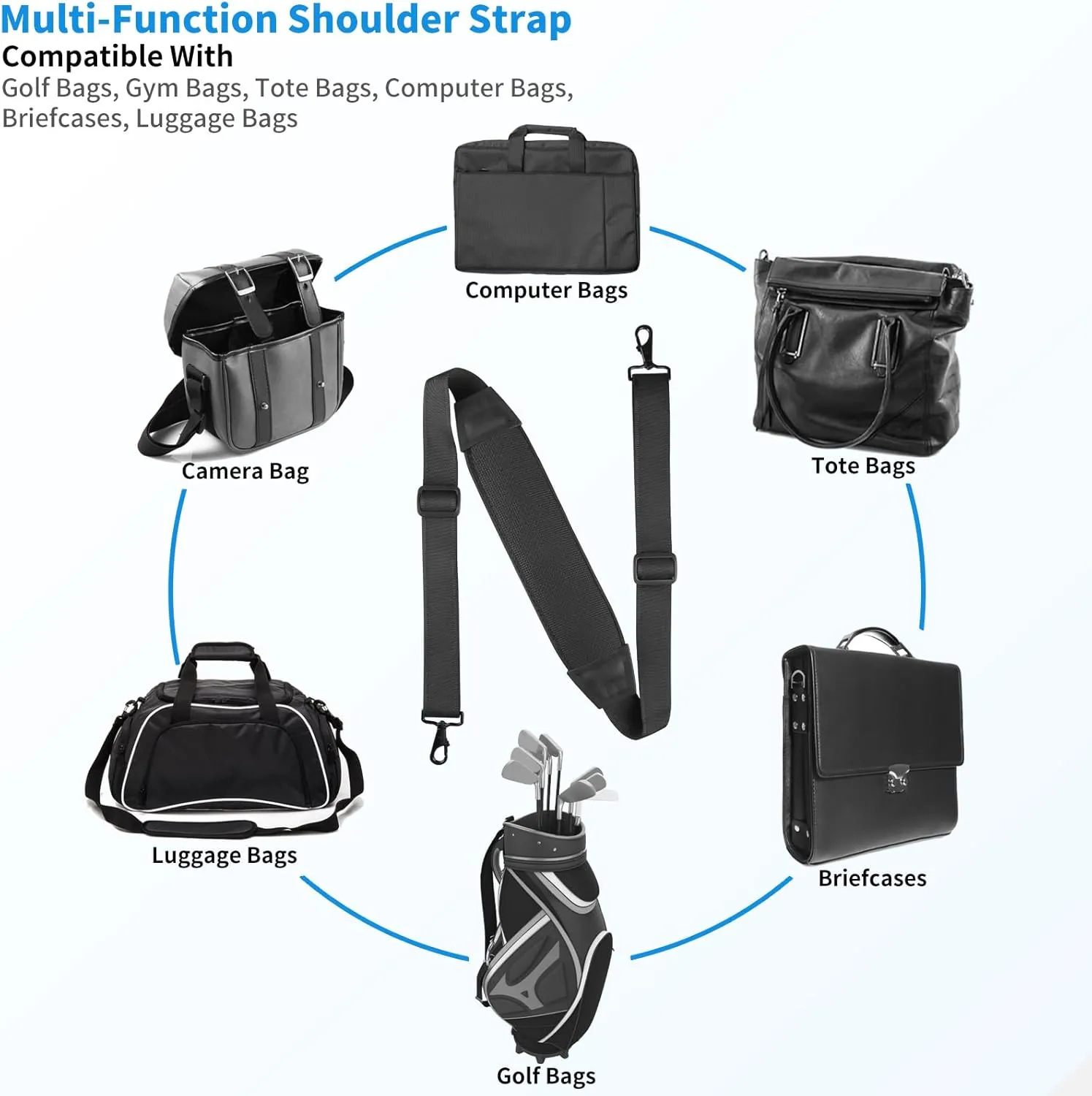 67" Universal Shoulder Strap, Neoprene Thick Padded Bag Strap with Double Adjustable Buckles and Metal Hooks, Ideal for Briefcases, Computer Satchels, Crossbody Bags, Luggage(Supple)