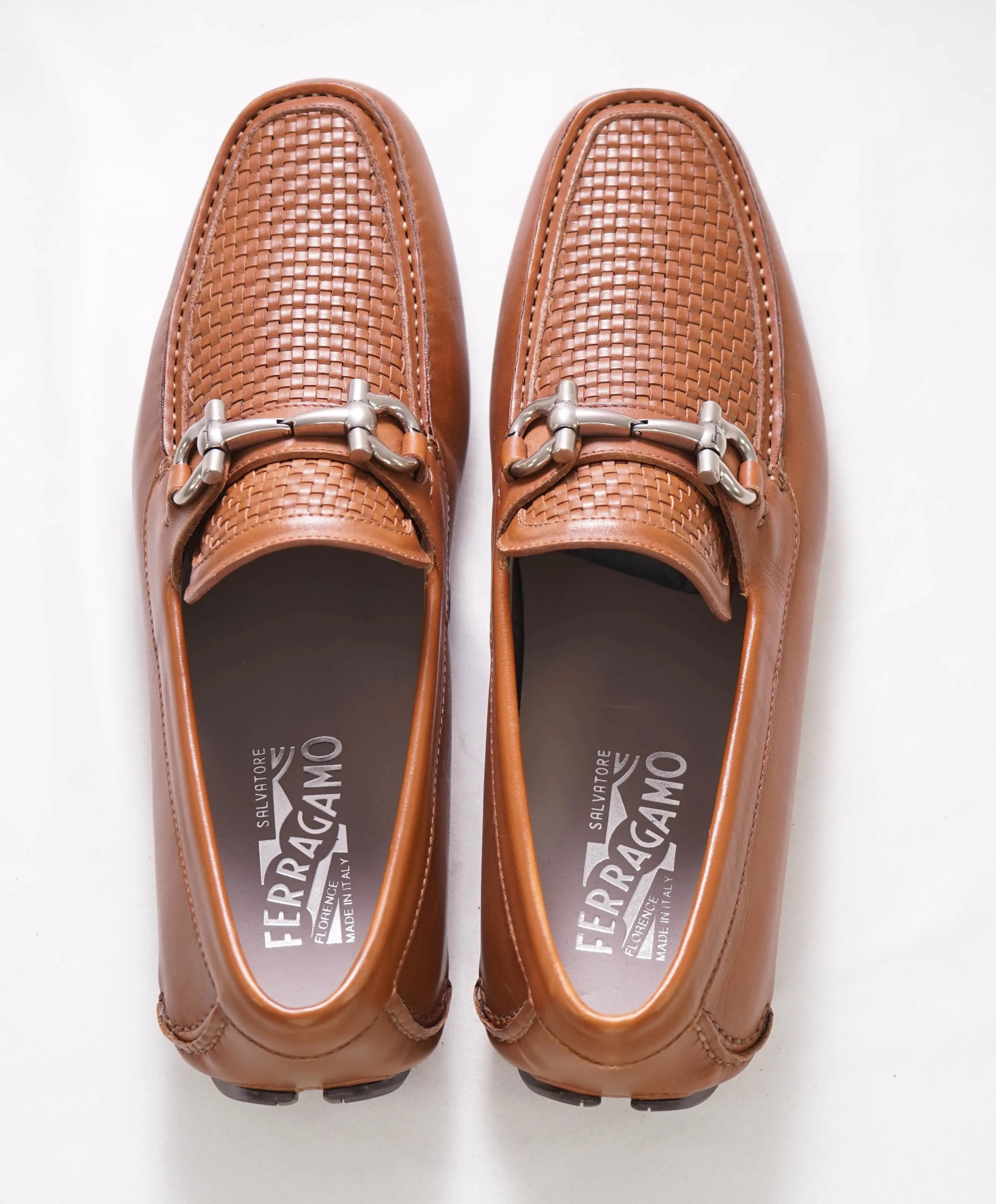 $795 SALVATORE FERRAGAMO - "Parigi 16" Brown Braided Gancini Loafer - 8D