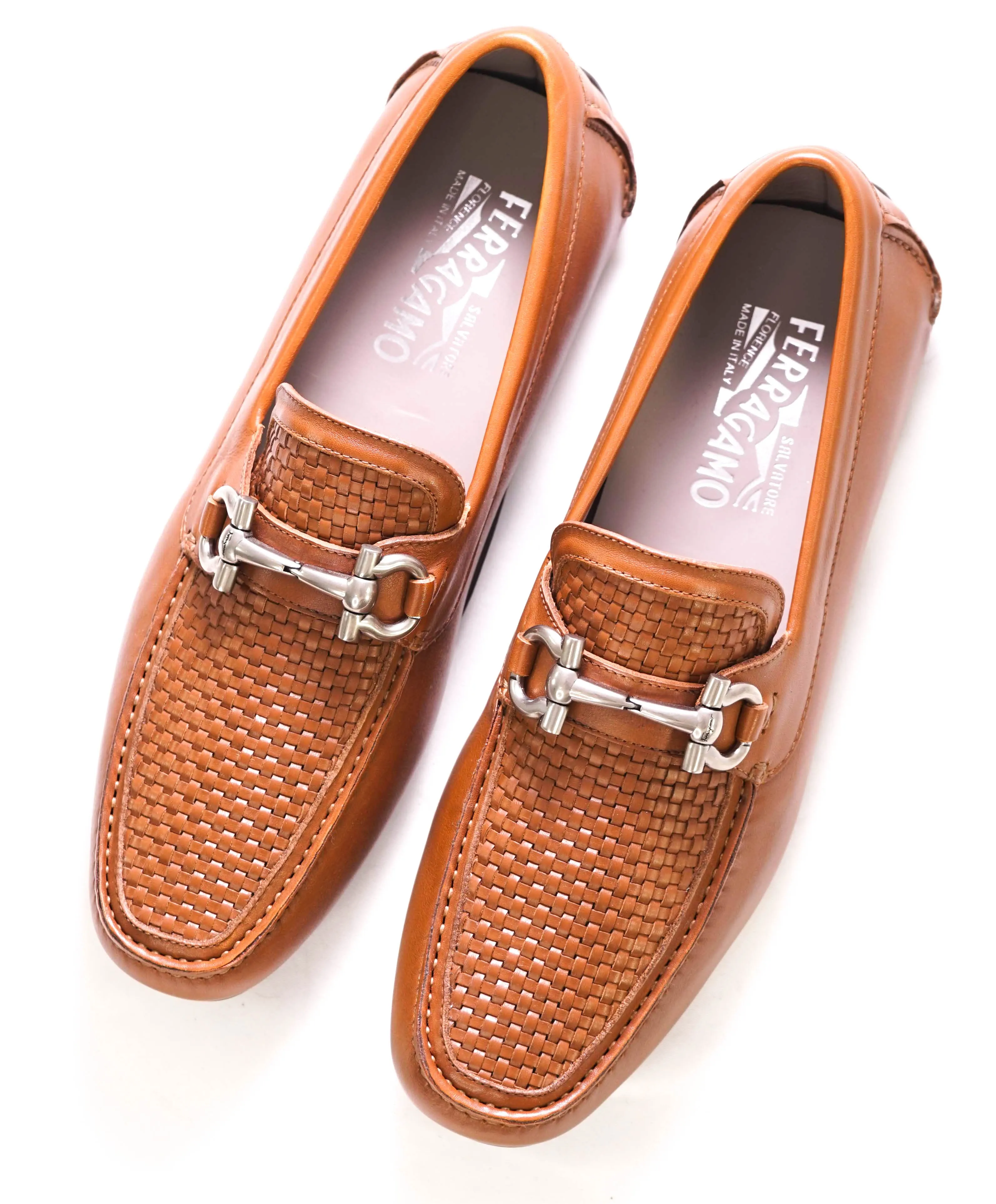 $795 SALVATORE FERRAGAMO - "Parigi 16" Brown Braided Gancini Loafer - 8D