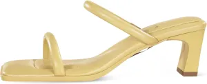 7or9 Women Sofa Sandals Comfortable Lambskin Slide Heeled Sandals Dressy Square Toe Block High Heels Strap Sandals