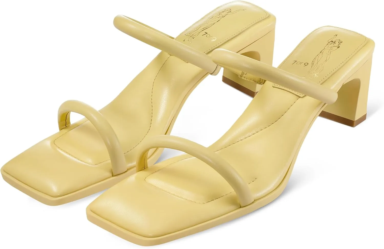7or9 Women Sofa Sandals Comfortable Lambskin Slide Heeled Sandals Dressy Square Toe Block High Heels Strap Sandals
