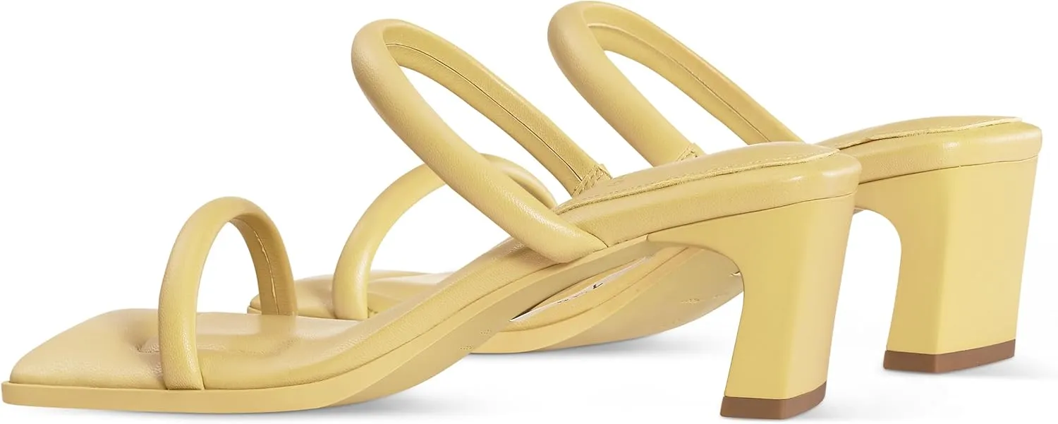 7or9 Women Sofa Sandals Comfortable Lambskin Slide Heeled Sandals Dressy Square Toe Block High Heels Strap Sandals