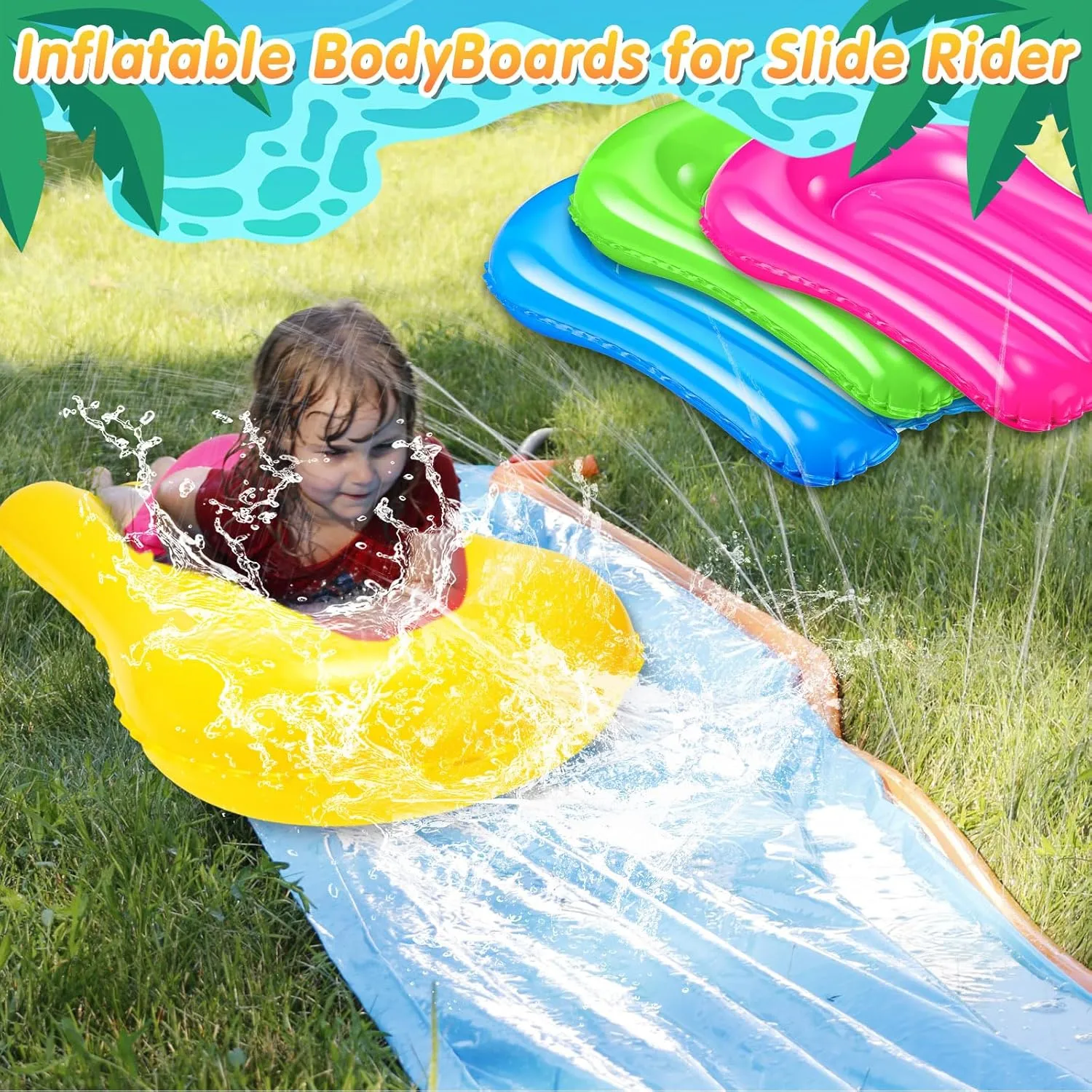 8 Pcs Inflatable Surfboard for Water Slides,Pool Slide 21.2 x 15 Inch Portable Inflatable Body Boards for Kids Slide Water Accessories