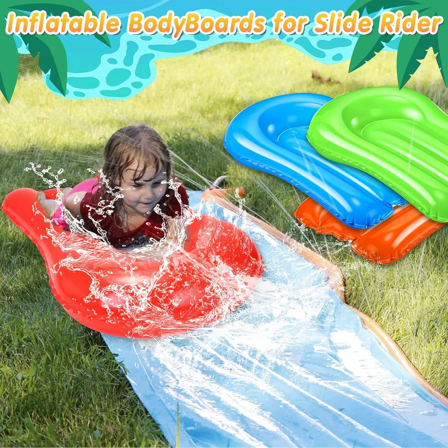 8 Pcs Inflatable Surfboard for Water Slides,Pool Slide 21.2 x 15 Inch Portable Inflatable Body Boards for Kids Slide Water Accessories