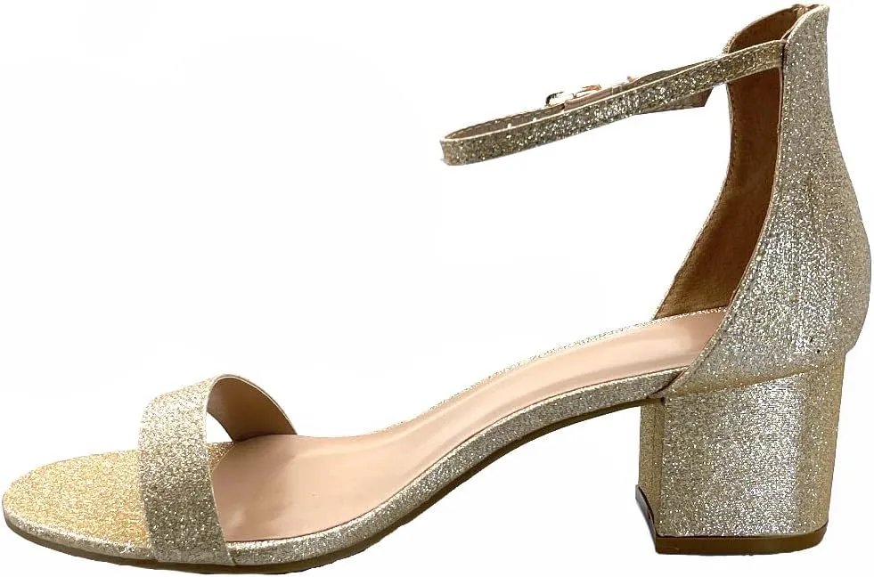 ABSOLEX Women Fashion Open Toe Ankle Strap Low Chunky Block Heel Party/Dressy Sandal