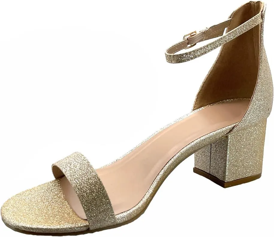 ABSOLEX Women Fashion Open Toe Ankle Strap Low Chunky Block Heel Party/Dressy Sandal