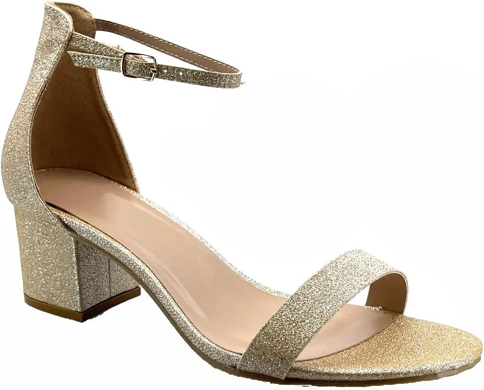 ABSOLEX Women Fashion Open Toe Ankle Strap Low Chunky Block Heel Party/Dressy Sandal