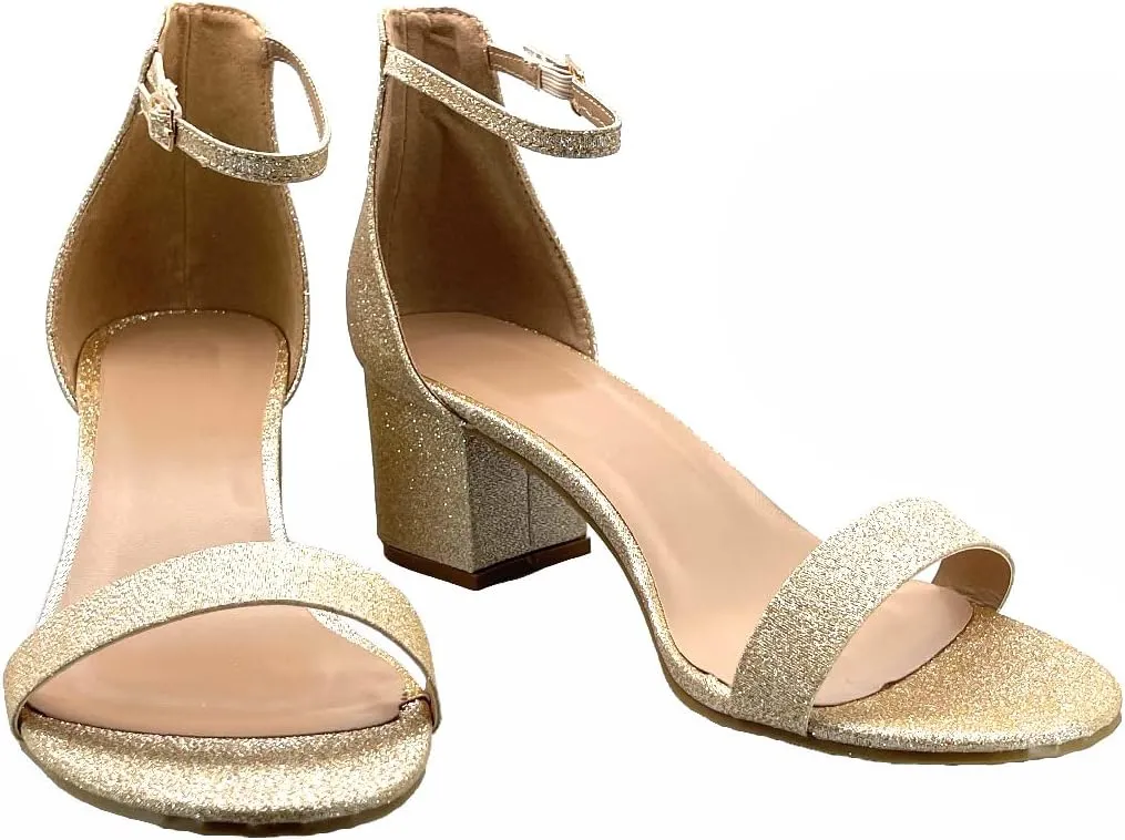 ABSOLEX Women Fashion Open Toe Ankle Strap Low Chunky Block Heel Party/Dressy Sandal