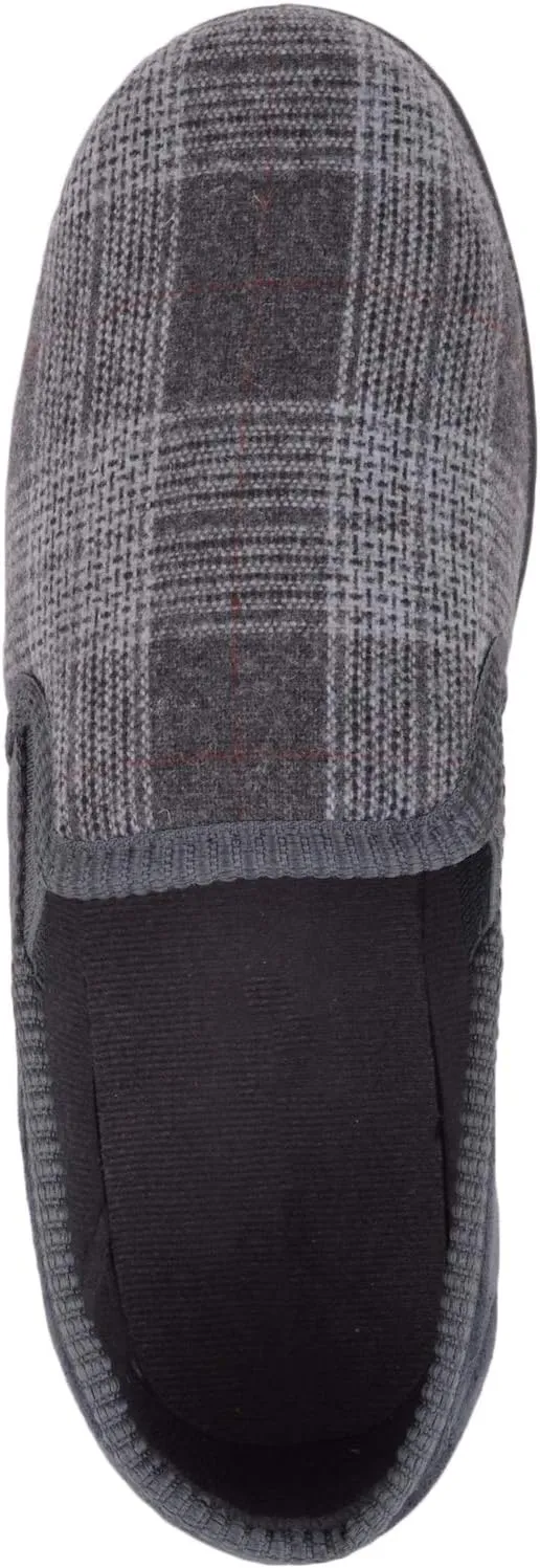 ABSOLUTE FOOTWEAR Mens Traditional Slip On Cotton Check and Velour Slippers with Twin Gusset
