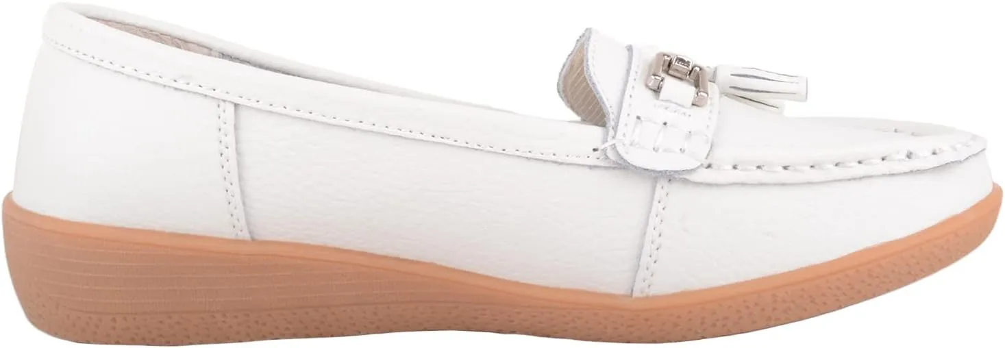 ABSOLUTE FOOTWEAR Womens Slip On Gennuine Leather Tassel Loafer Deck Summer Shoes
