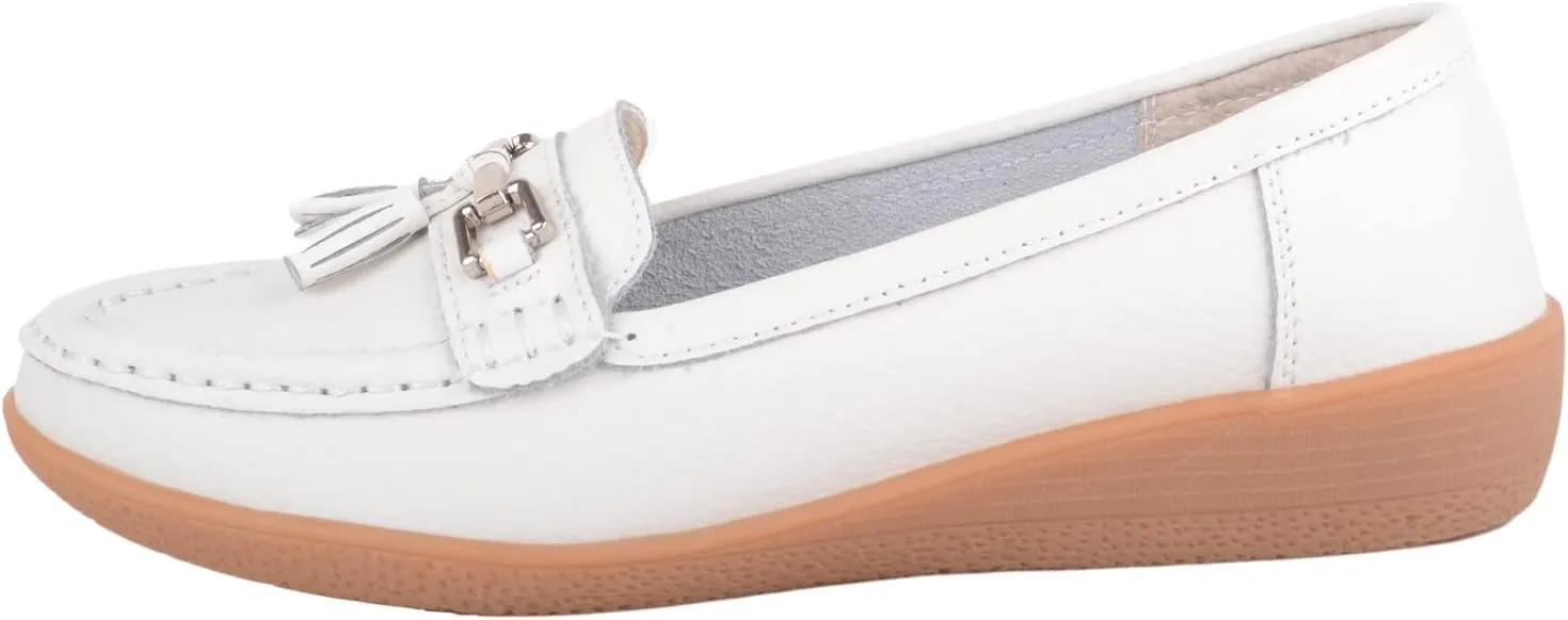 ABSOLUTE FOOTWEAR Womens Slip On Gennuine Leather Tassel Loafer Deck Summer Shoes