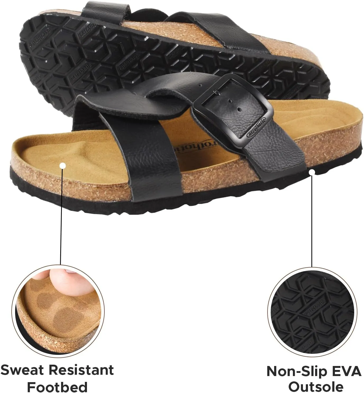 AEROTHOTIC Cork Recovery Slides for Women with Plantar Fasciitis Relief Comfortable Suede Footbed with Adjustable Buckle Cross Strappy Slip on Casual Travel Walking Beach Ladies Sandals
