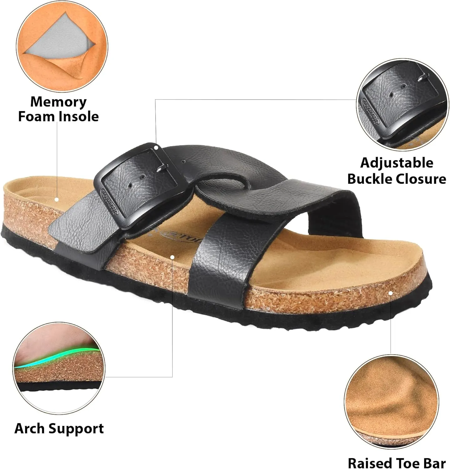 AEROTHOTIC Cork Recovery Slides for Women with Plantar Fasciitis Relief Comfortable Suede Footbed with Adjustable Buckle Cross Strappy Slip on Casual Travel Walking Beach Ladies Sandals