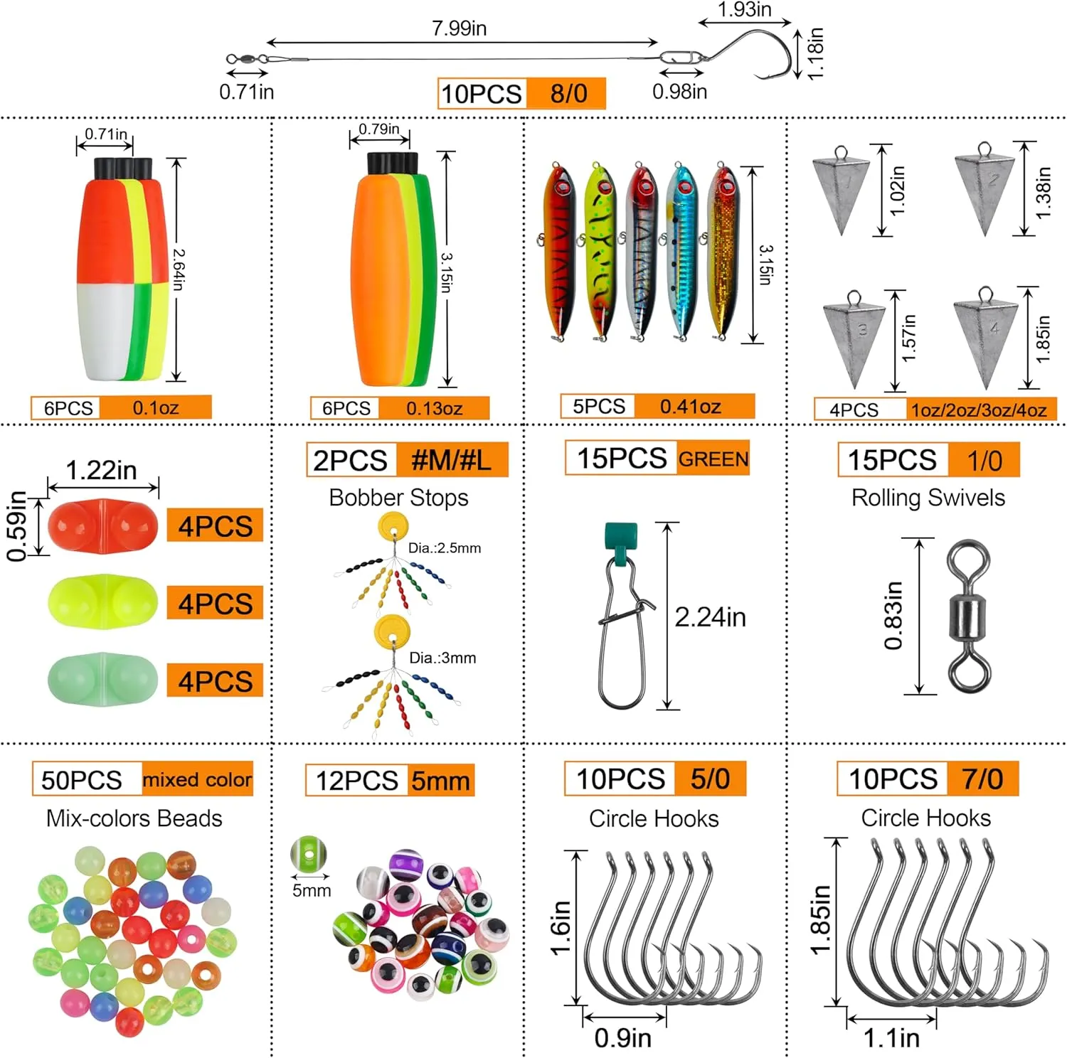 AGOOL Catfishing Tackle Making Kit 157pcs Catfish Rig Accessories with Fishing Floats Fishing Hooks Bobber Stoppers Swivels Rattle Bells Pyramid Weights Santee Cooper Rig (157pcs Catfish Tackle Kit)