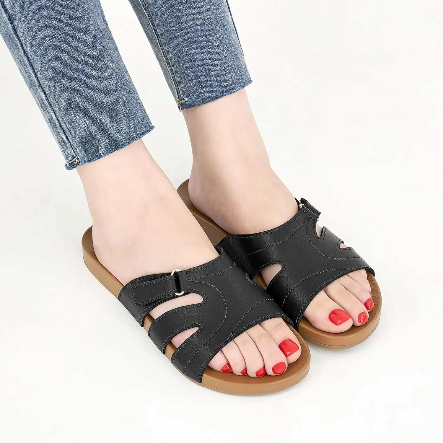 Alicegana Slides for Women orthopedic Sandals: Comfortable Summer Slip on Shoes Arch Support Walking Flat Slippers