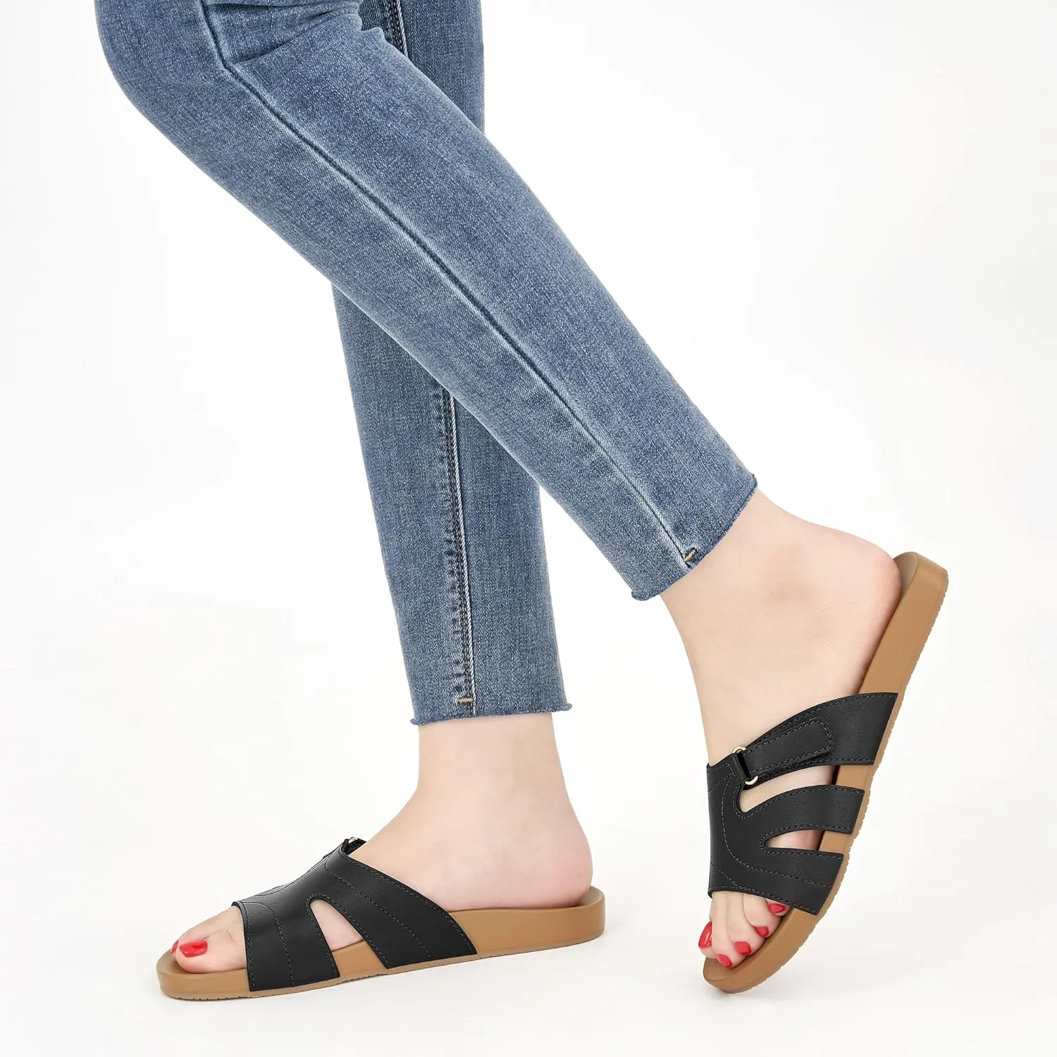 Alicegana Slides for Women orthopedic Sandals: Comfortable Summer Slip on Shoes Arch Support Walking Flat Slippers