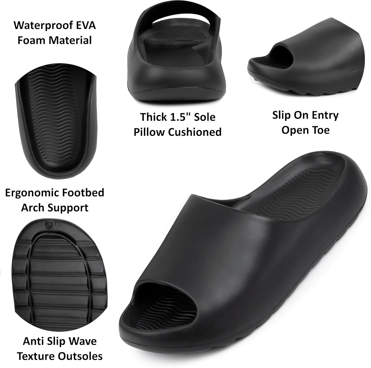 Alpine Swiss Edgar Mens Slides Sport Recovery Waterproof Lightweight Sandals for Men Comfortable Arch Support Pillow Cloud Slippers