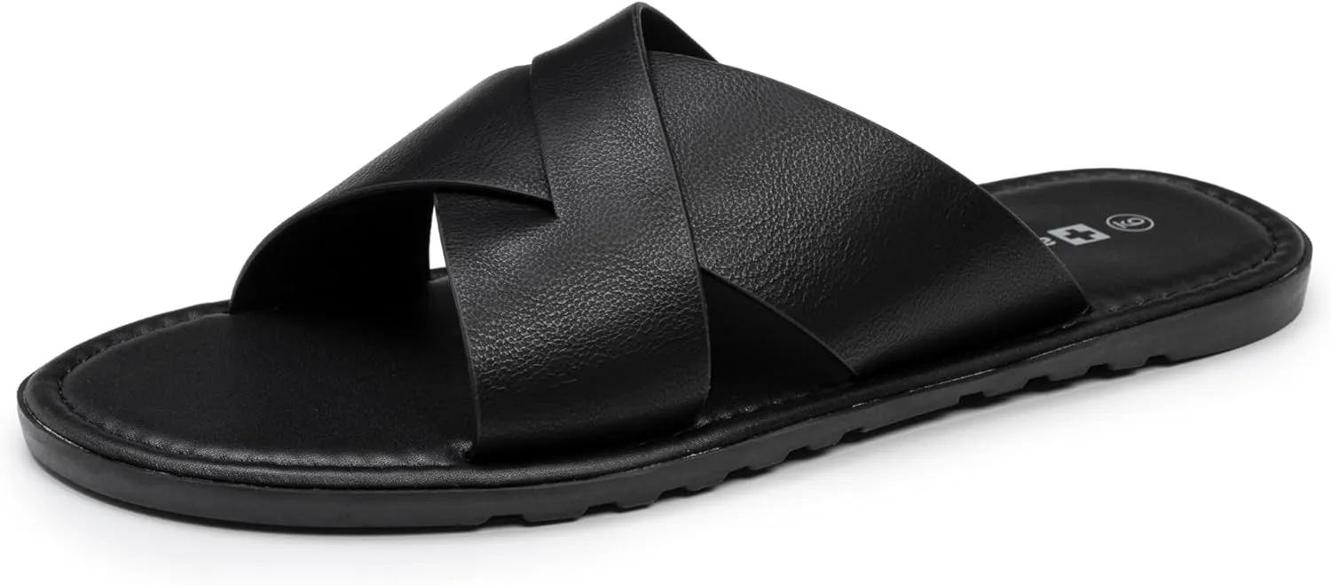 Alpine Swiss Hugo Mens Vegan Leather Slide Sandals Dressy Comfortable Summer Shoes