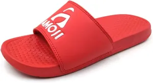 Amoji Men's Slide Sandals Women's Beach Slide Shoes Sport Slip On Sandal Athletic Rubber Sandals Flip Flops Shower Shoes Comfortable Summer House Slippers SS1801 Red Size 13 Women/11 Men