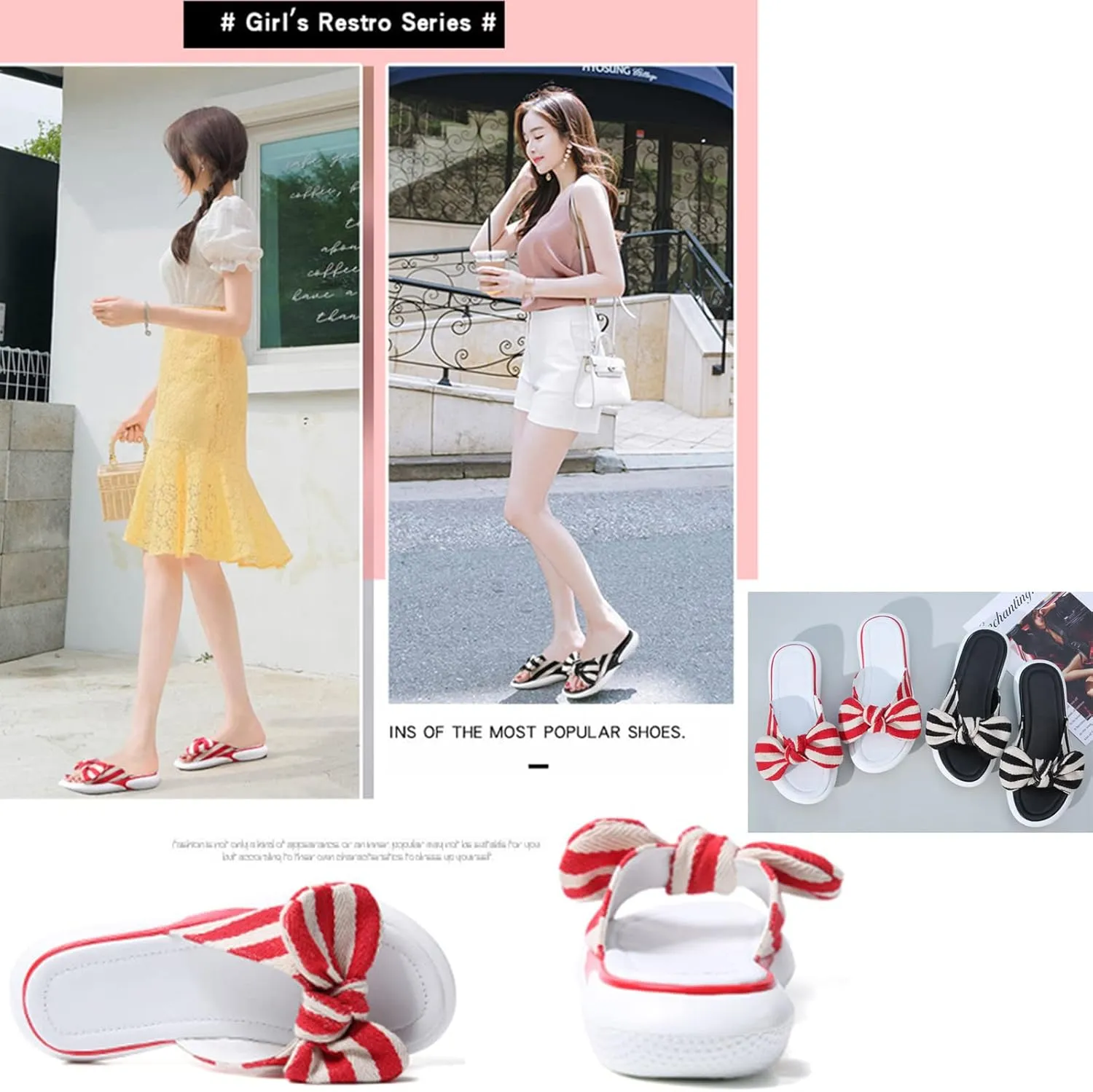 AngryMonkey Platform Flat Sandals Womens Dressy Summer Open Toe with Bow Knot Student Leisure Breathable Beach Muller Wedge Slippers