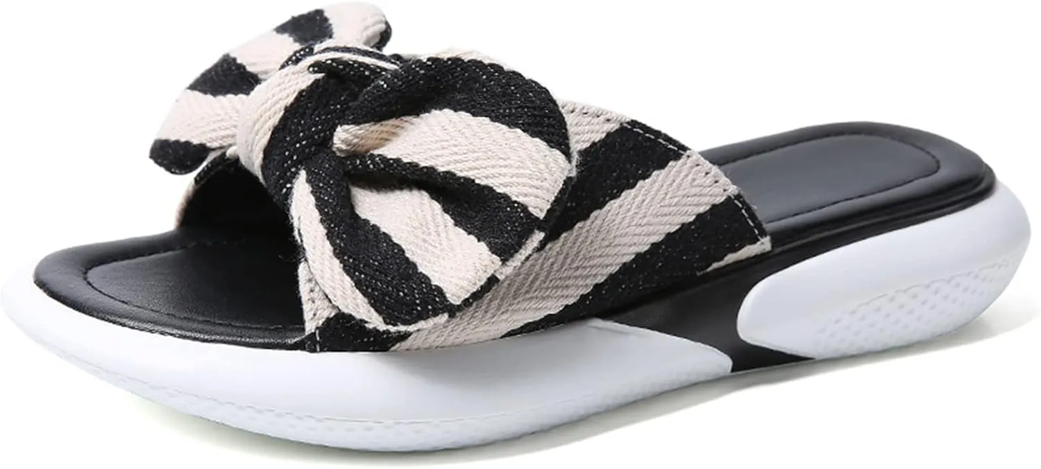 AngryMonkey Platform Flat Sandals Womens Dressy Summer Open Toe with Bow Knot Student Leisure Breathable Beach Muller Wedge Slippers