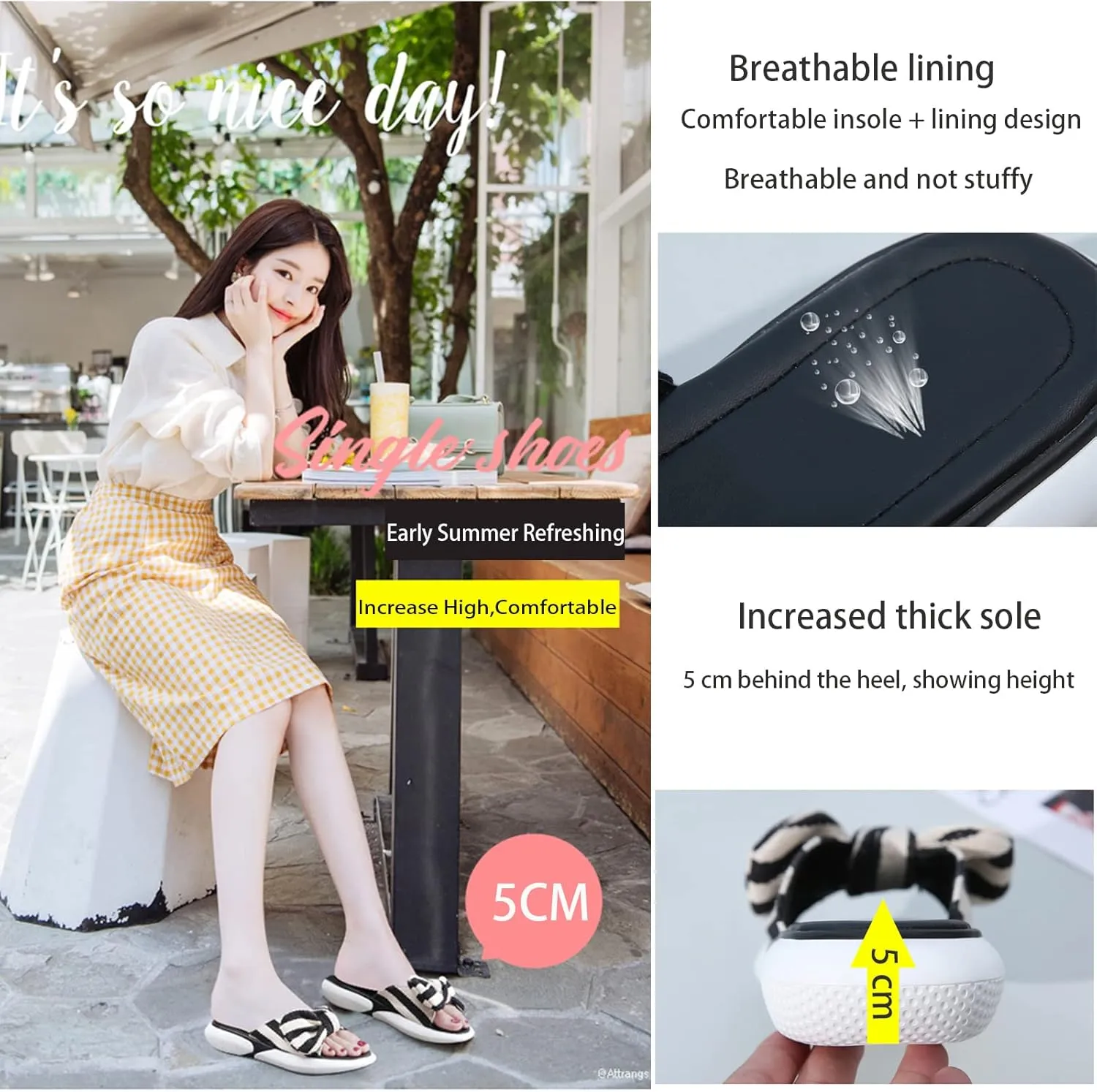 AngryMonkey Platform Flat Sandals Womens Dressy Summer Open Toe with Bow Knot Student Leisure Breathable Beach Muller Wedge Slippers
